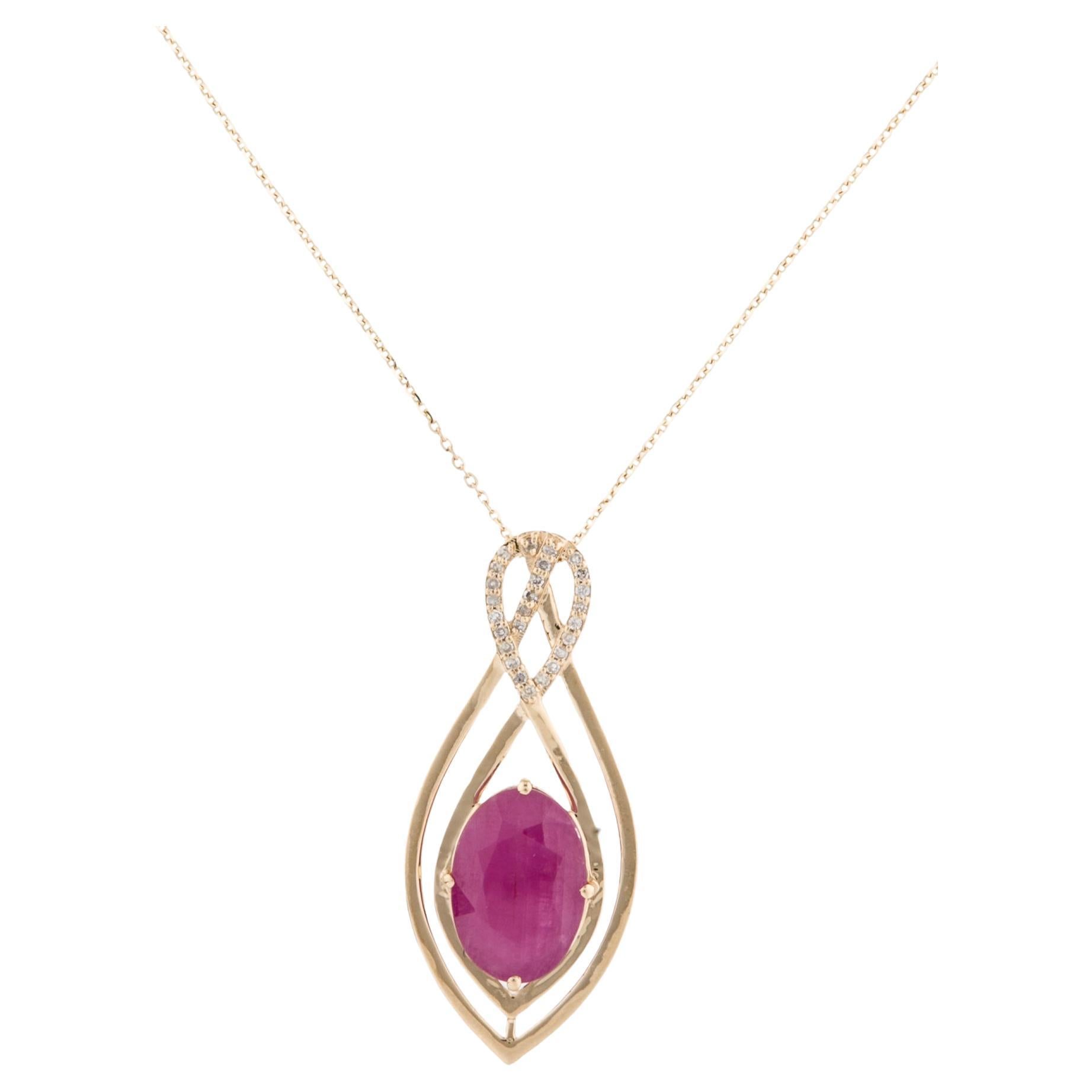 Exquisite 14K Ruby & Diamond Pendant Necklace  4.07ct Gemstone Sparkle For Sale