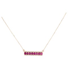 Stunning 14K Ruby & Diamond Bar Pendant Necklace - Gemstone Sparkle Accent Piece