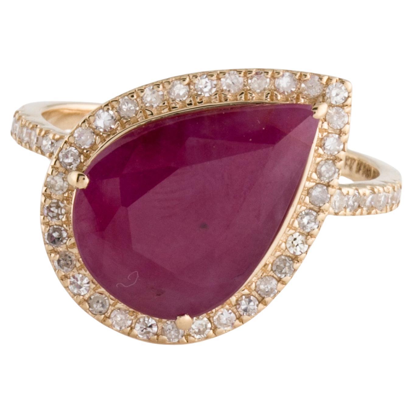 Luxueuse bague cocktail en rubis et diamants 14 carats 5,17 ctw - Taille 8 - Statement Jewelry