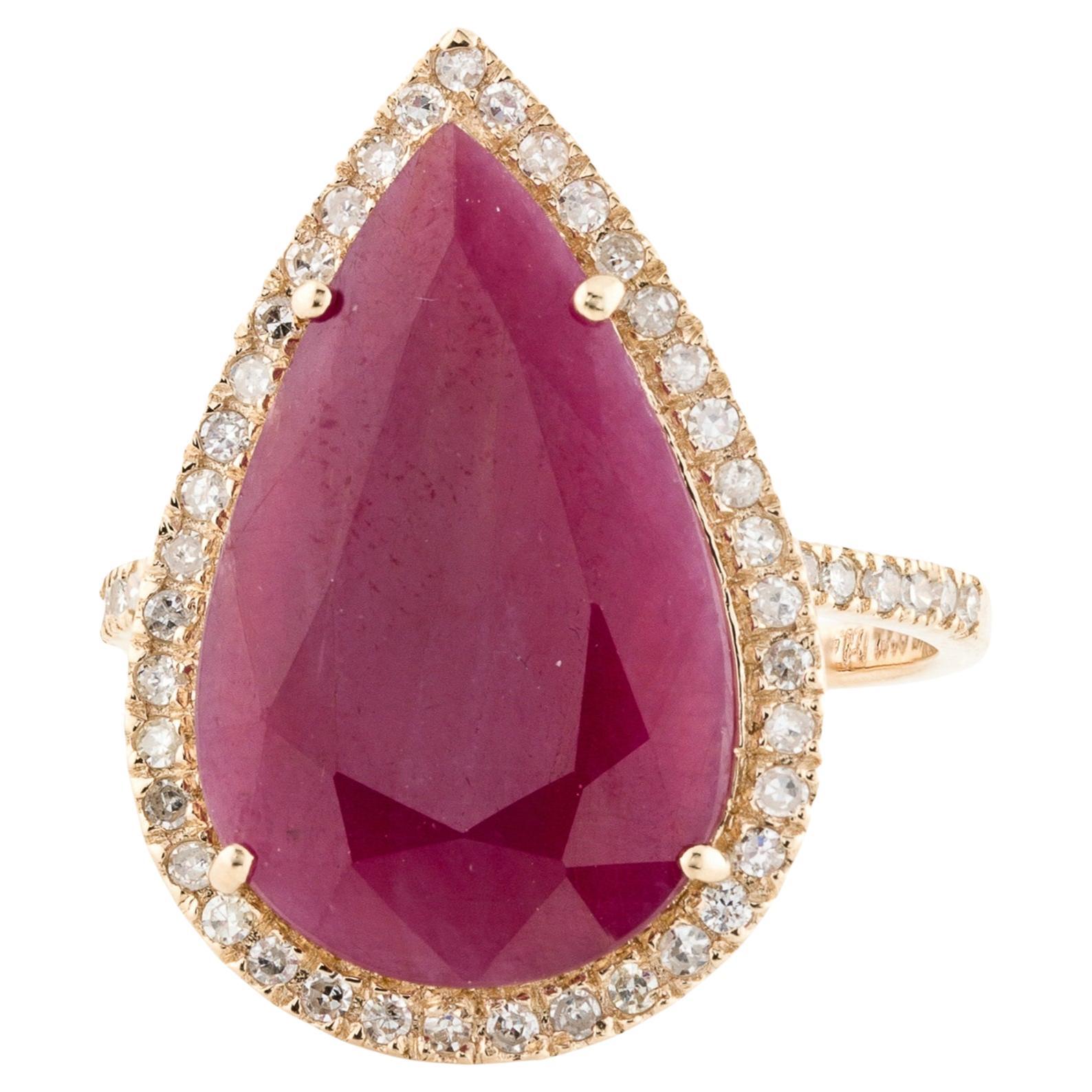 Dazzling 14K Gold 6.16ct Ruby & Diamond Cocktail Ring - Size 7.5 - Fine Jewelry