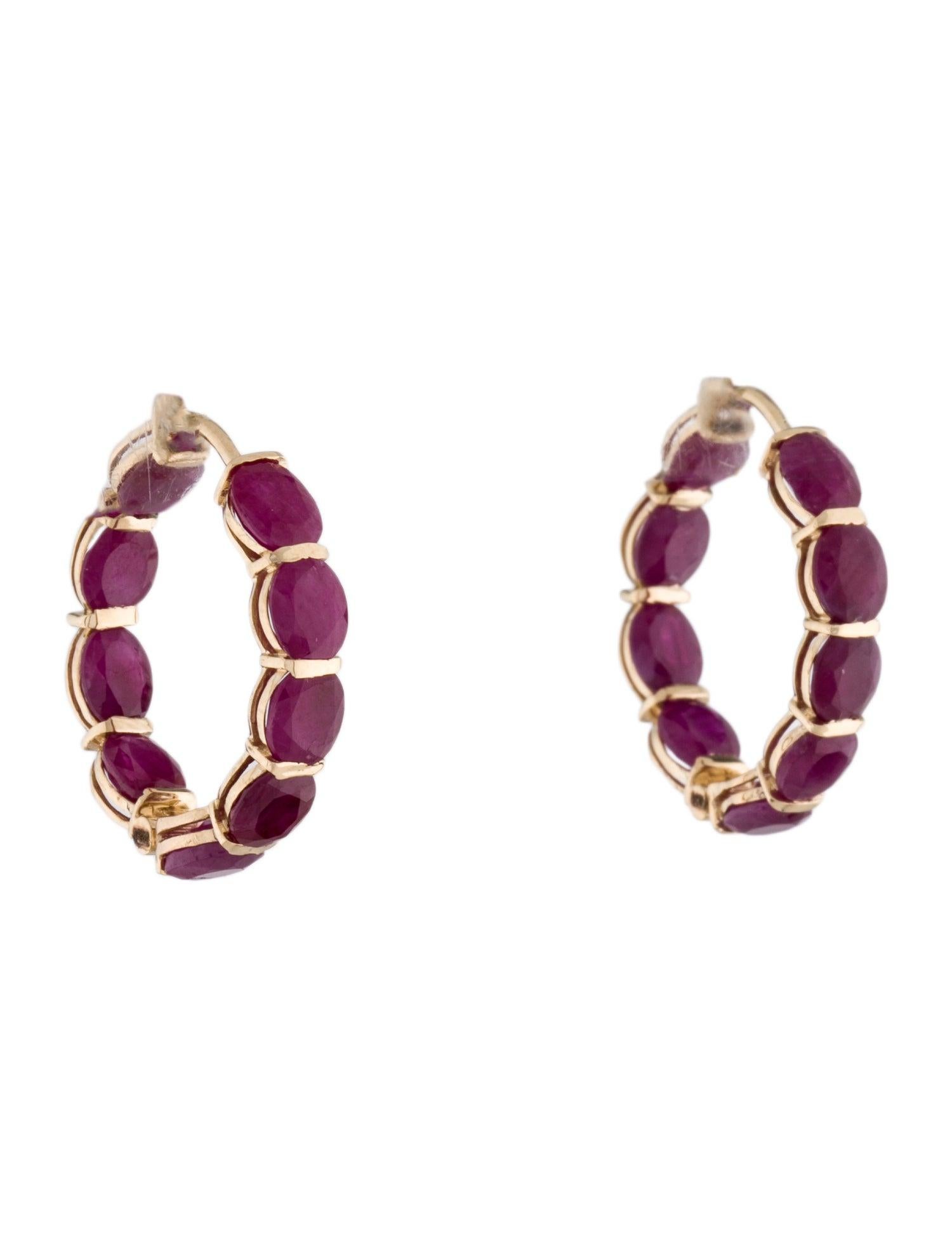 14K Ruby Inside-Out Hoop Earrings - 6.30ctw, Luxurious Stunning Gemstone Jewelry In New Condition For Sale In Holtsville, NY