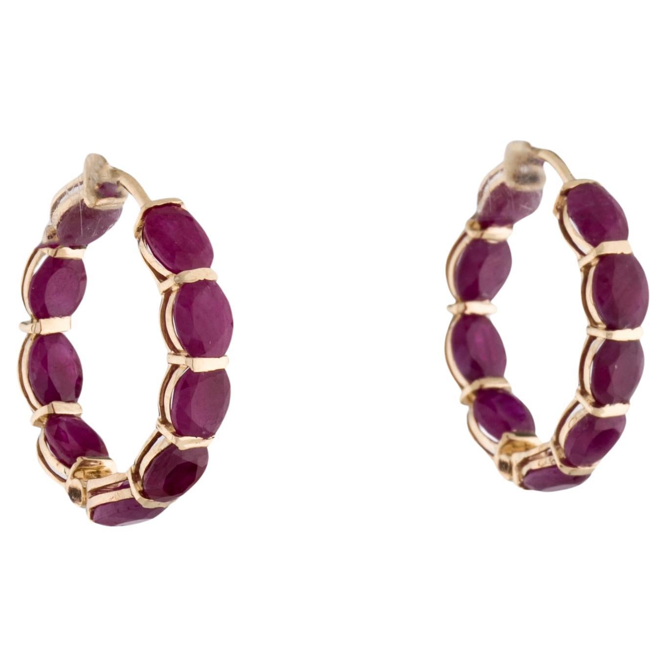 14K Ruby Inside-Out Hoop Earrings - 6.30ctw, Luxurious Stunning Gemstone Jewelry For Sale
