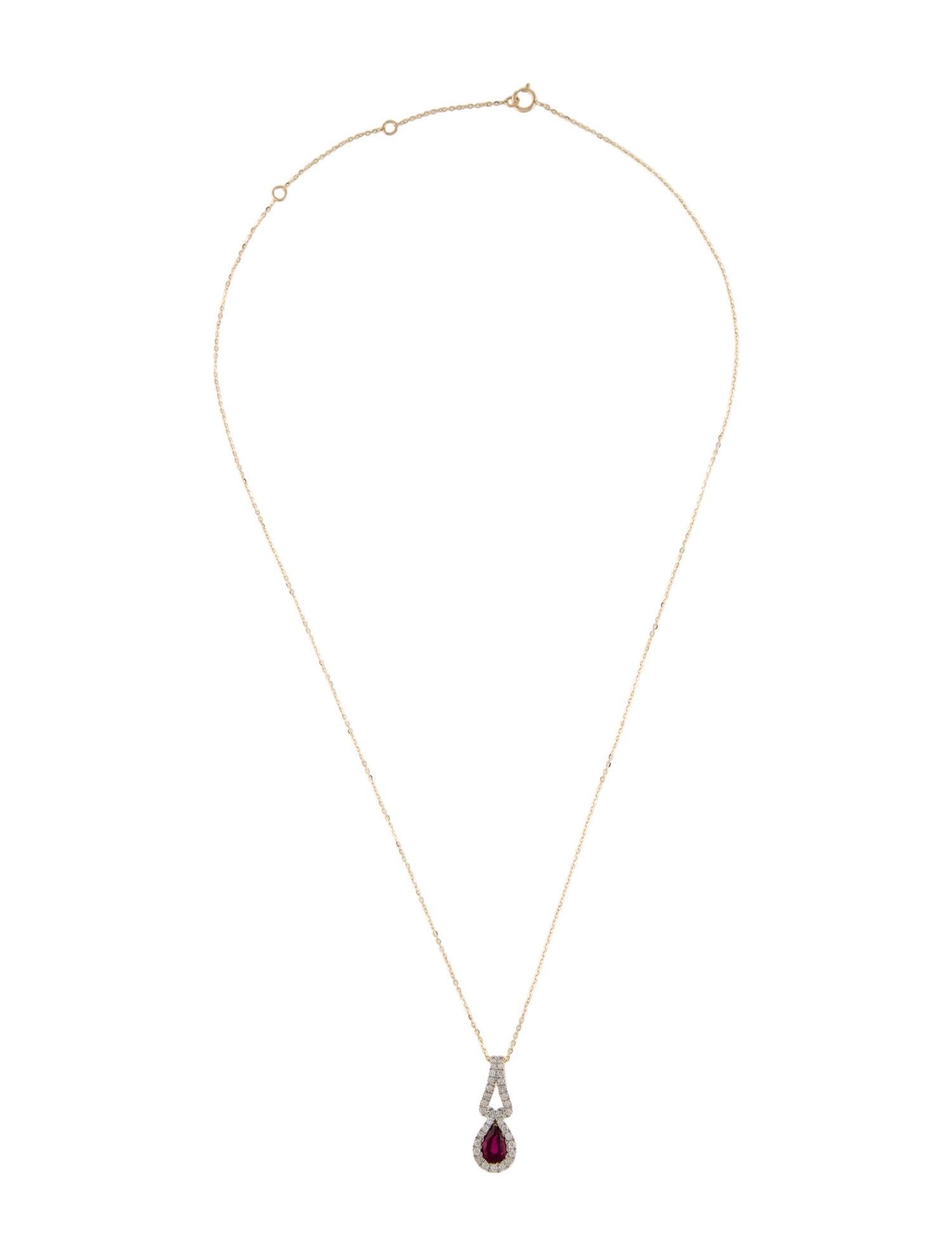 Brilliant Cut 14K Rubellite & Diamond Drop Pendant Necklace - Exquisite Gemstone Statement For Sale