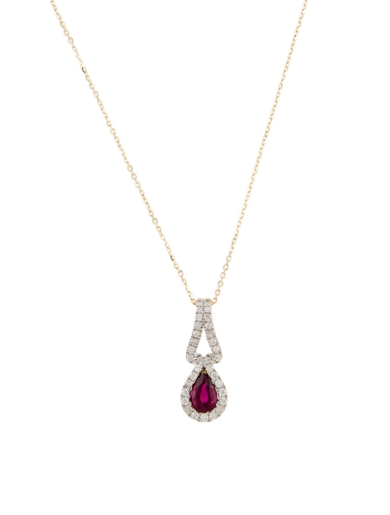 14K Rubellite & Diamond Drop Pendant Necklace - Exquisite Gemstone Statement In New Condition For Sale In Holtsville, NY