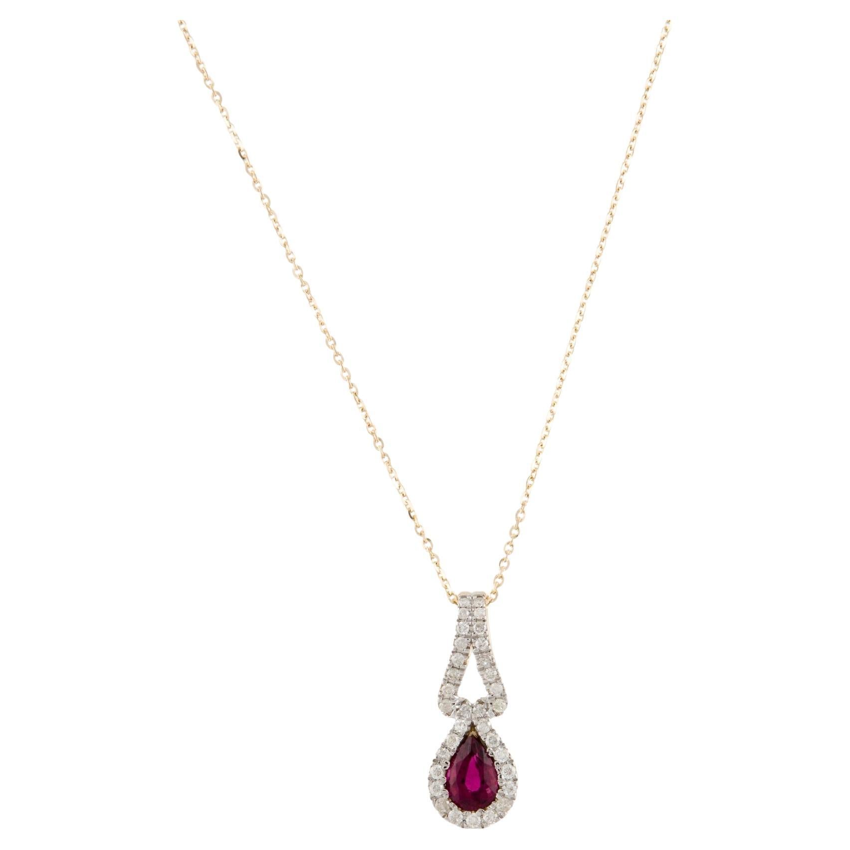 14K Rubellite & Diamond Drop Pendant Necklace - Exquisite Gemstone Statement For Sale