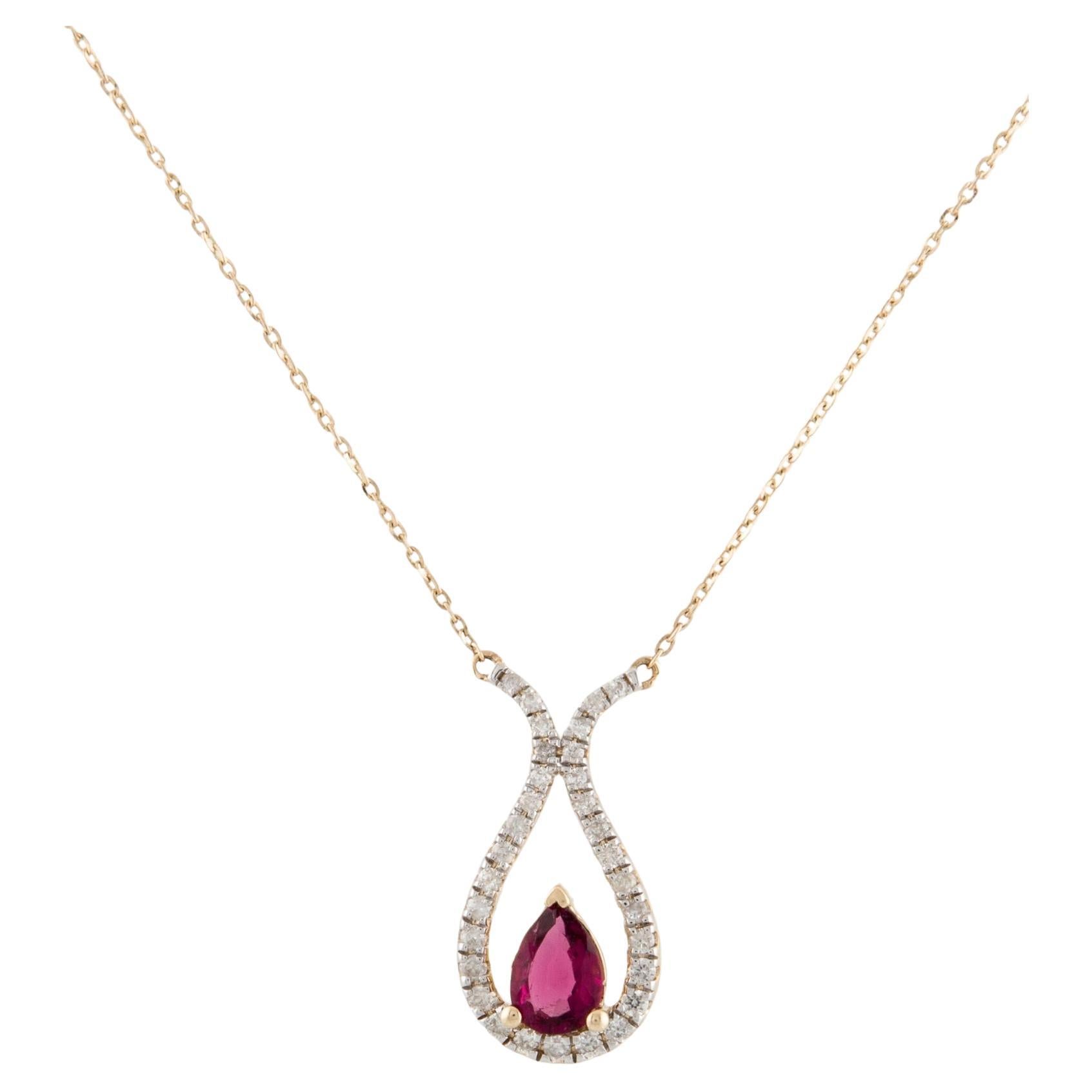14K Rubellite & Diamond Pendant Necklace  Exquisite Jewelry for Unique Elegance For Sale