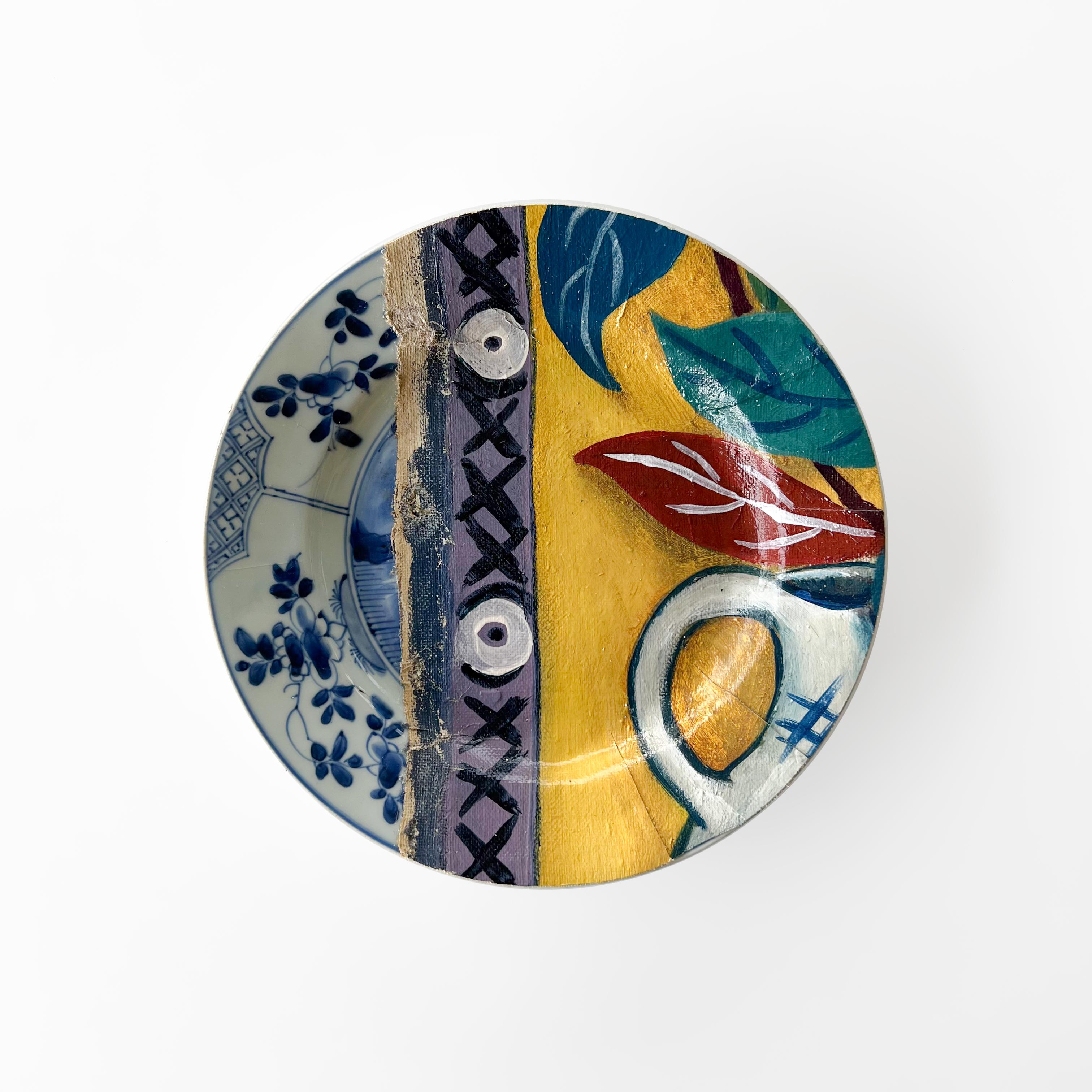 Wall Art Installation: Decorative Plates Layered With a Painting - 