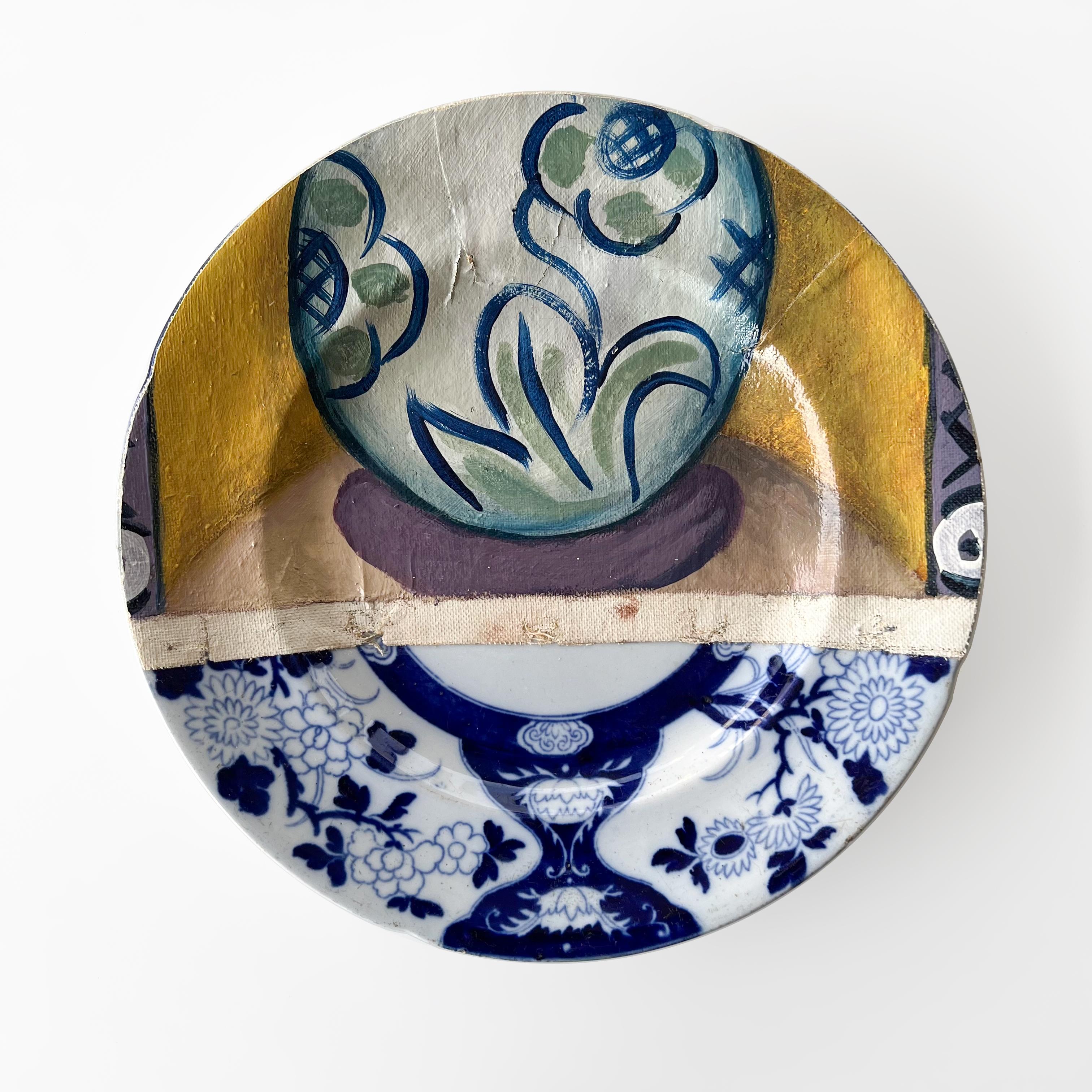 Wall Art Installation: Decorative Plates Layered With a Painting - 