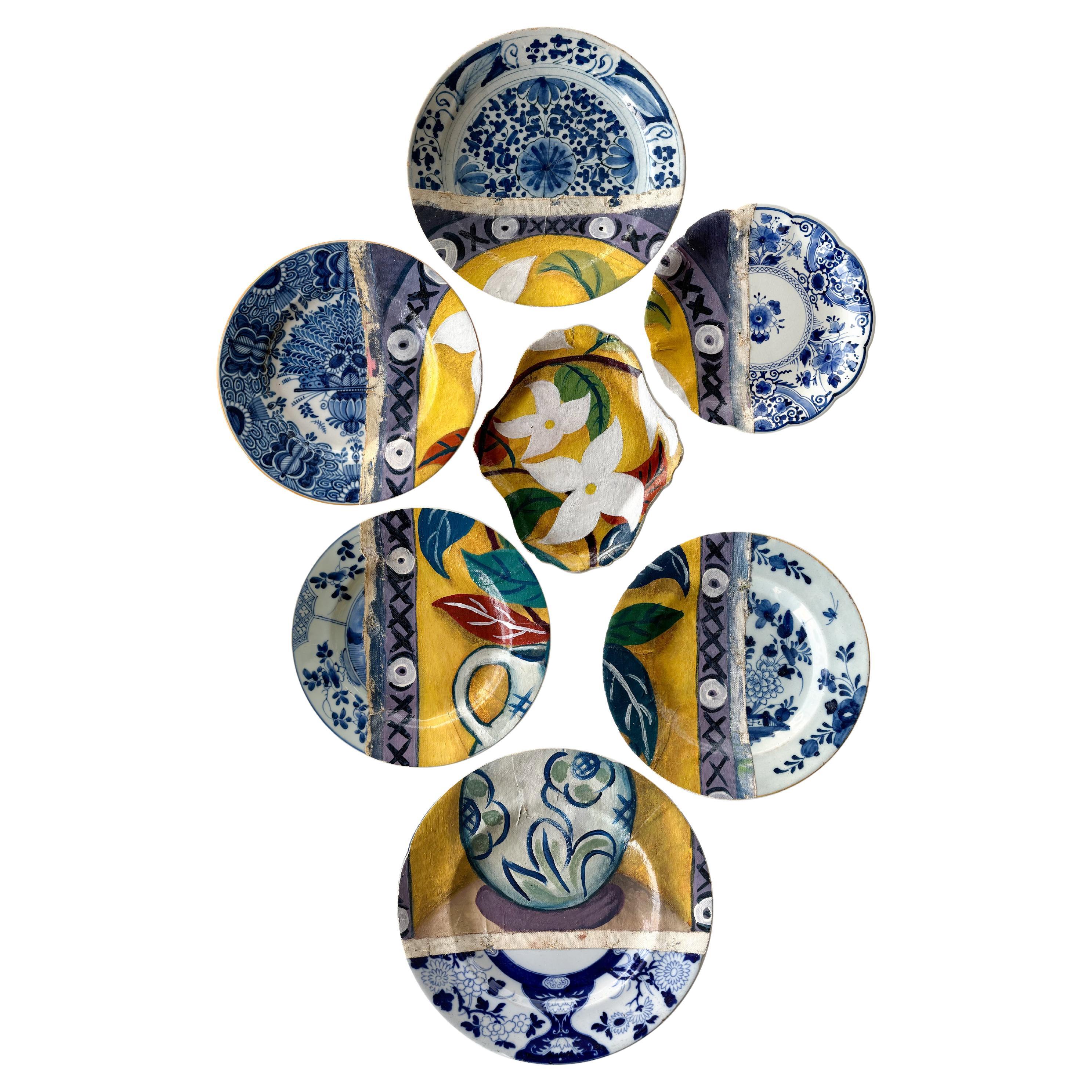 Set von 7 dekorativen Tellern „Bloomsbury“ mit einem Gemälde, geschichtet