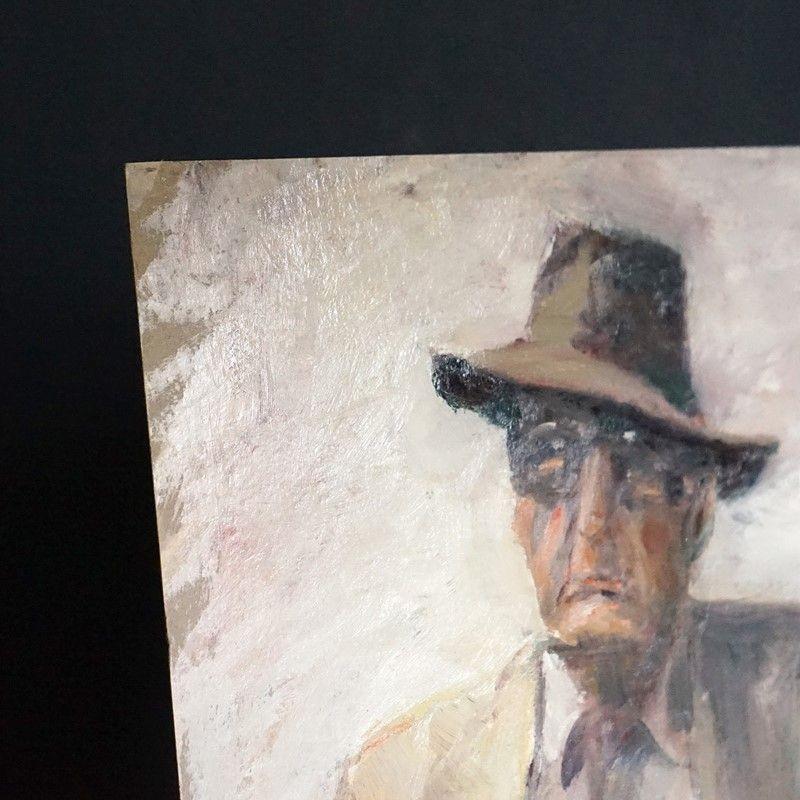 Vintage Bloomsbury Style Portrait of an Old Man in a Hat, Original Oil Painting 5