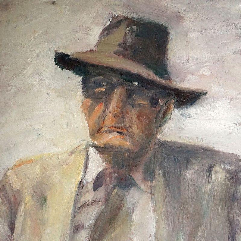 Original Vintage Oil on Card Painting

Depicting a very dapper seated man in a grey suit and hat. The artist has managed to capture plenty of feeling and the character of the sitter quite skillfully.

Painted in quite a restrained colour palette