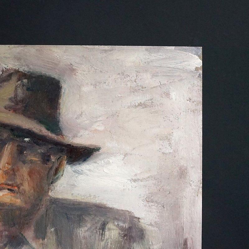 Vintage Bloomsbury Style Portrait of an Old Man in a Hat, Original Oil Painting 1