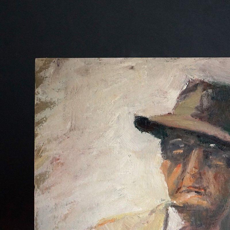 Vintage Bloomsbury Style Portrait of an Old Man in a Hat, Original Oil Painting 2