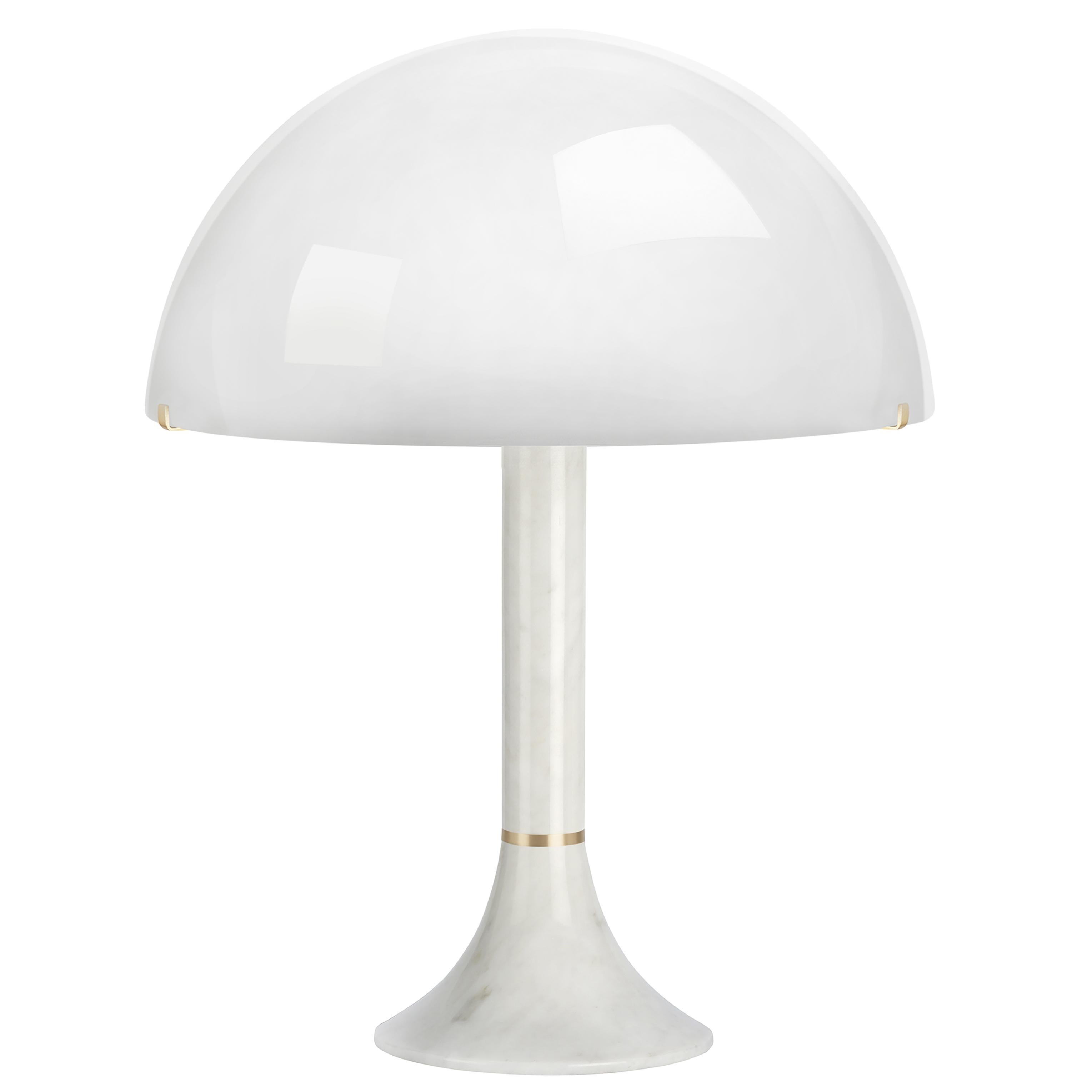 Bloomsbury table lamp by CTO Lighting
Materials: Polished white Carrara marble with satin brass and opal glass shade
Dimensions: W 38.5 x D 38.5 x H 49 cm

2 x E12, 60w max (or 6.5w LED 2700k)
weight 6kg (13.2lbs)
2000mm (78.8”) cord set with