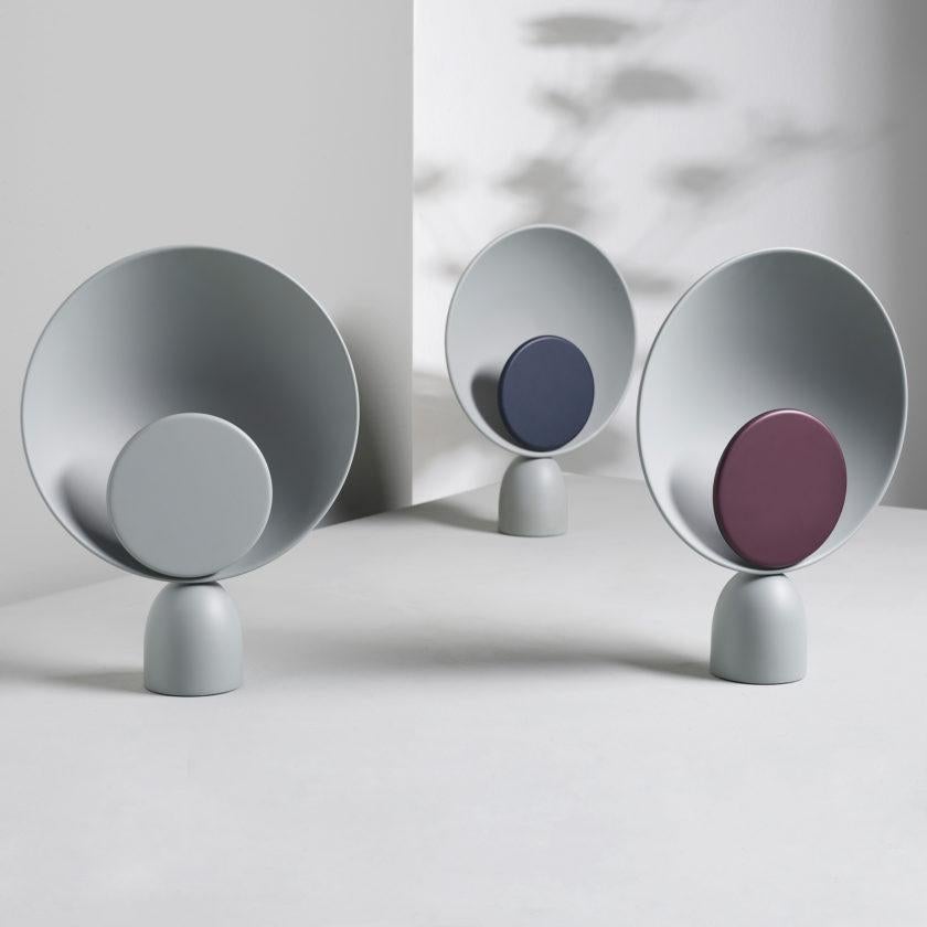 Modern Blooper LED Table Lamp in Ash Grey with Fig Purple Dimmer Disc by Mette Schelde For Sale