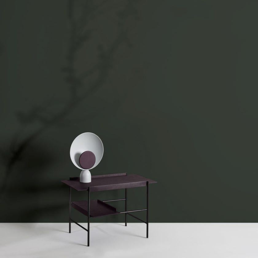 Steel Blooper LED Table Lamp in Ash Grey with Fig Purple Dimmer Disc by Mette Schelde For Sale
