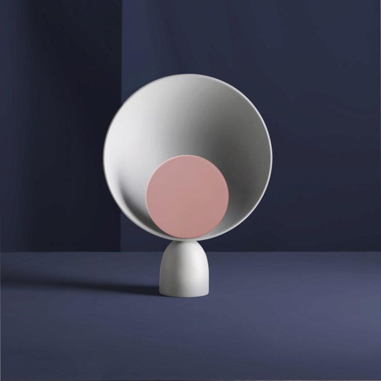 Danish Blooper LED Table Lamp in Ash Grey with Indian Red Dimmer Disc by Mette Schelde For Sale