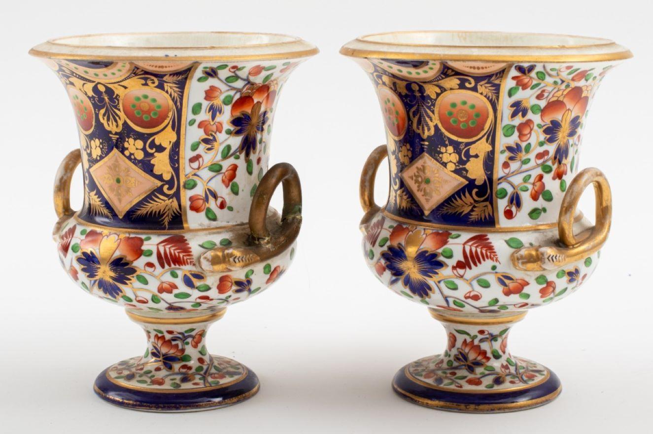 19th Century Bloor Derby Imari Campagna-Form Urns, ca. 1830