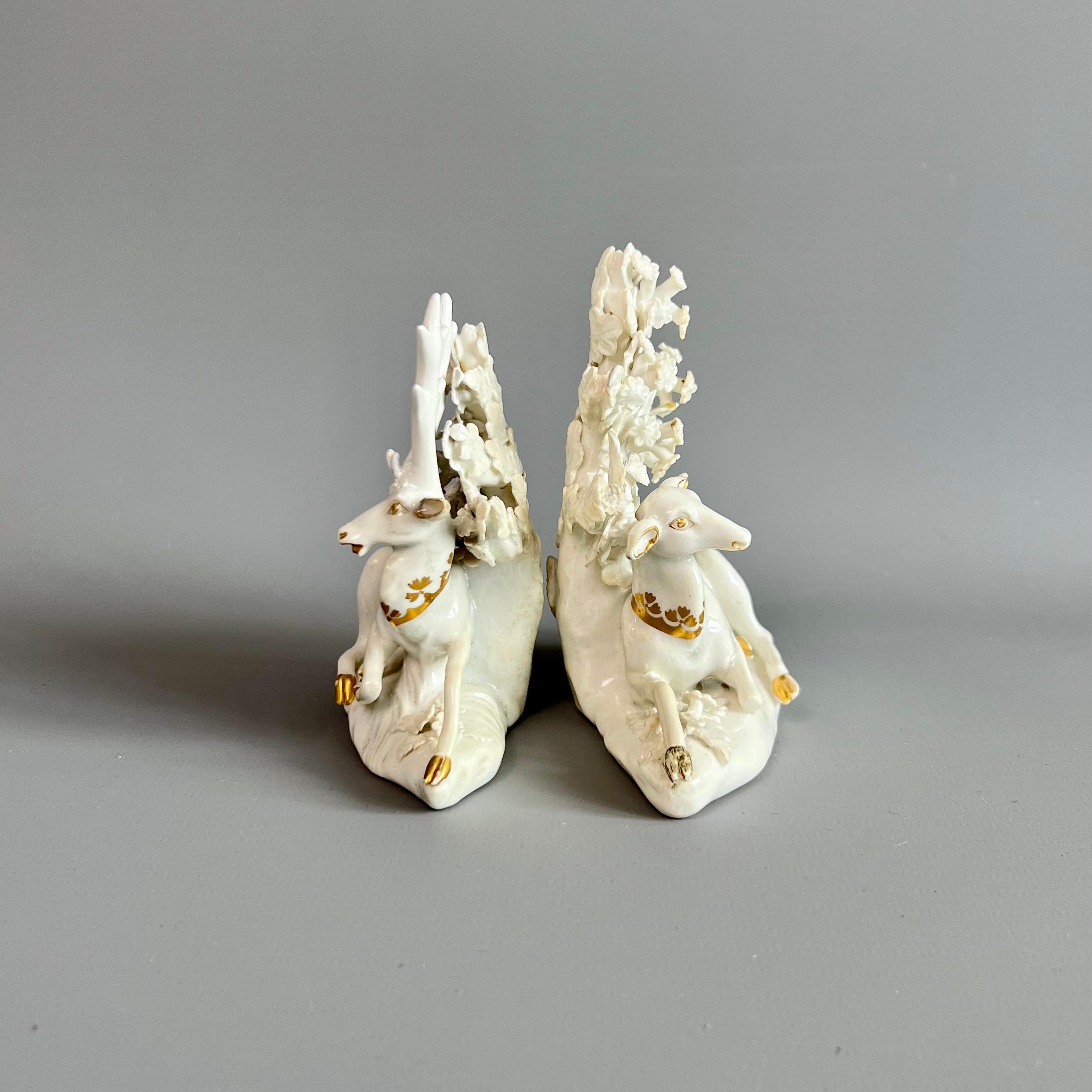 English Bloor Derby Pair of Porcelain Figures, Stag and Doe, circa 1765-1820 For Sale