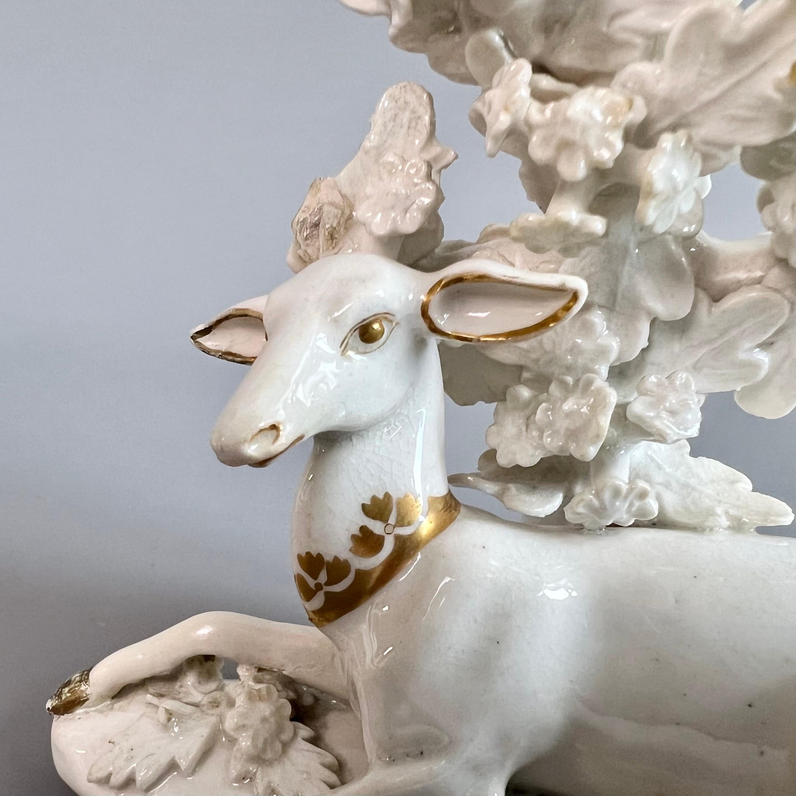 Mid-18th Century Bloor Derby Pair of Porcelain Figures, Stag and Doe, circa 1765-1820 For Sale