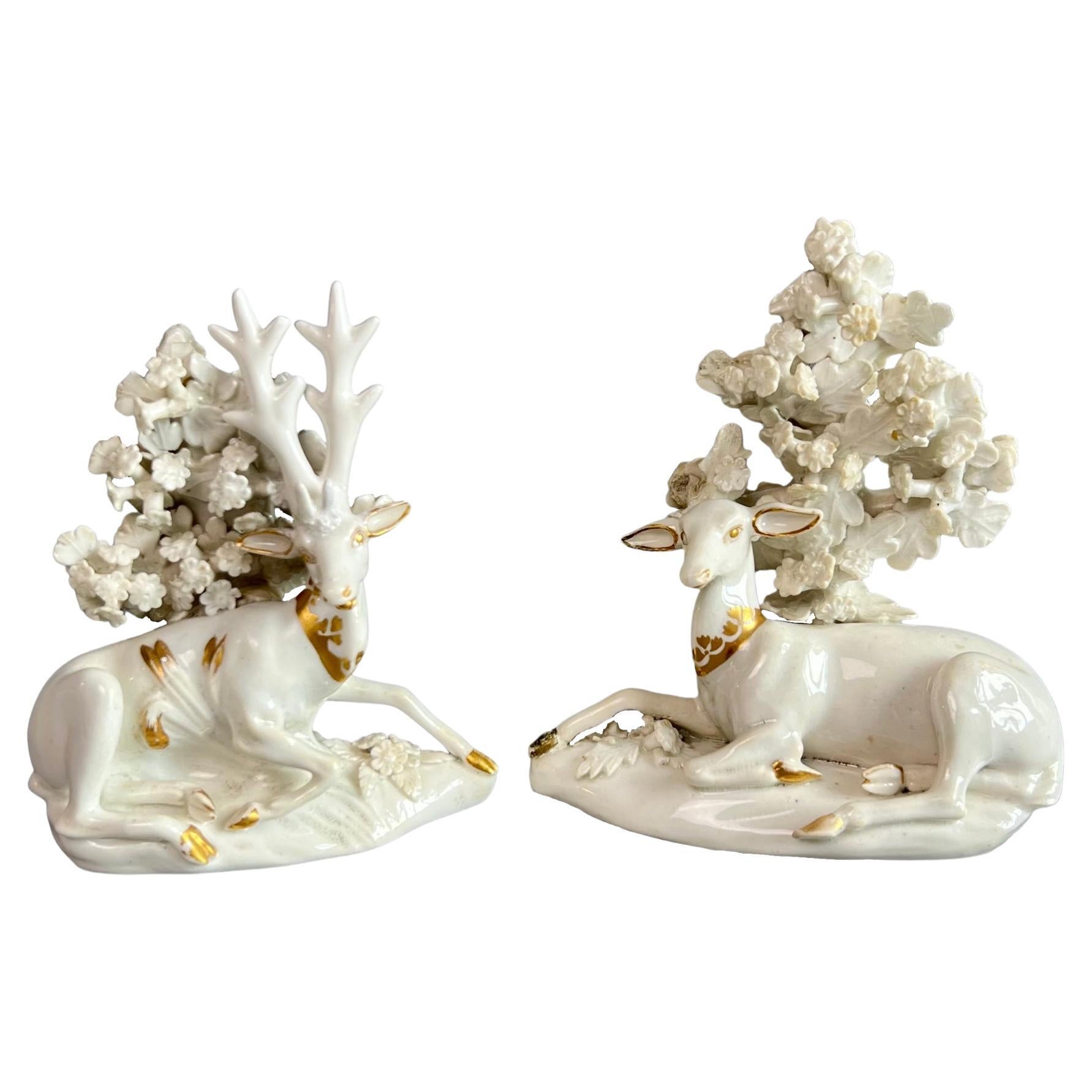Bloor Derby Pair of Porcelain Figures, Stag and Doe, circa 1765-1820 For Sale