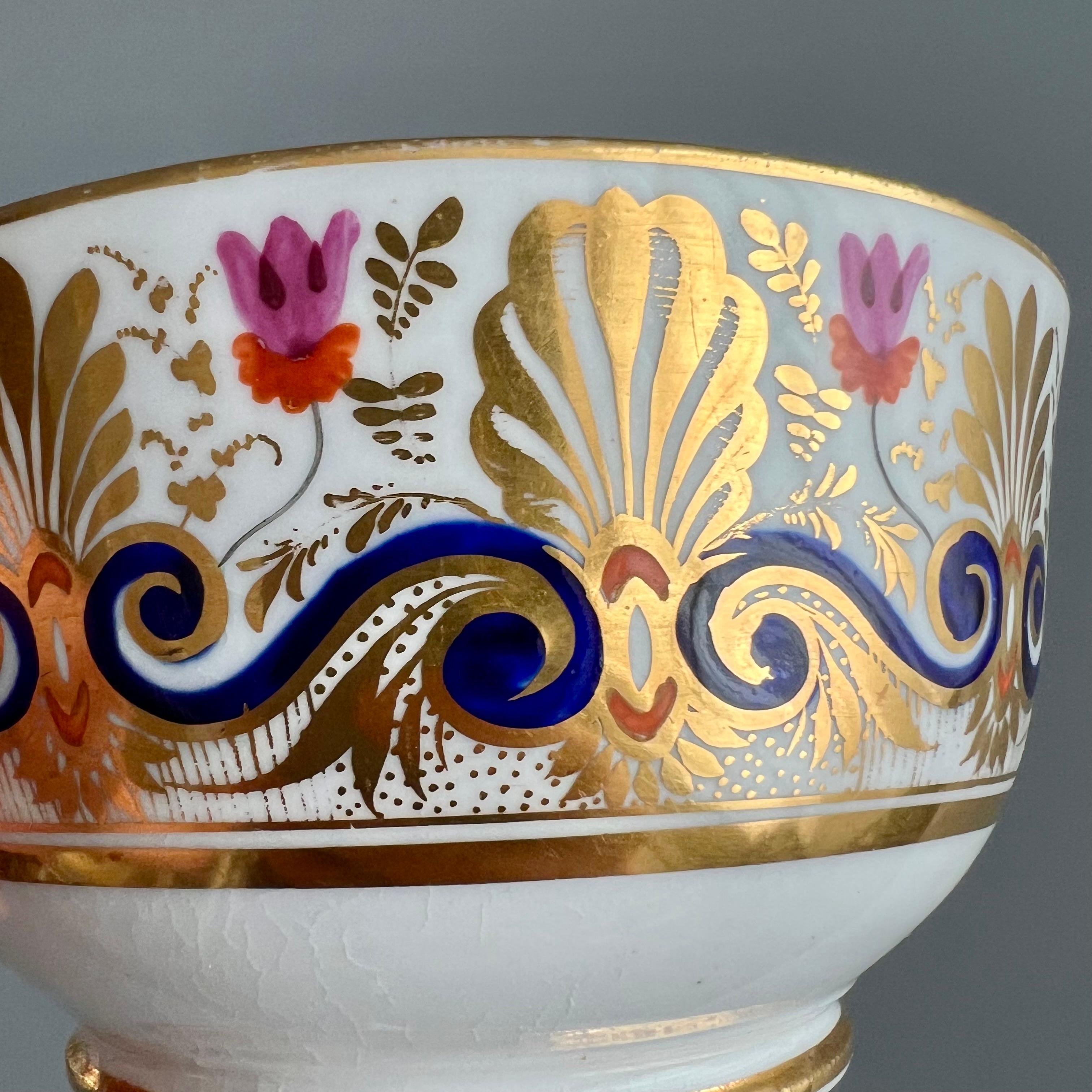 Bloor Derby Porcelain Breakfast Cup with Plate, Gilt with Purple Flowers, Ca1825 For Sale 3