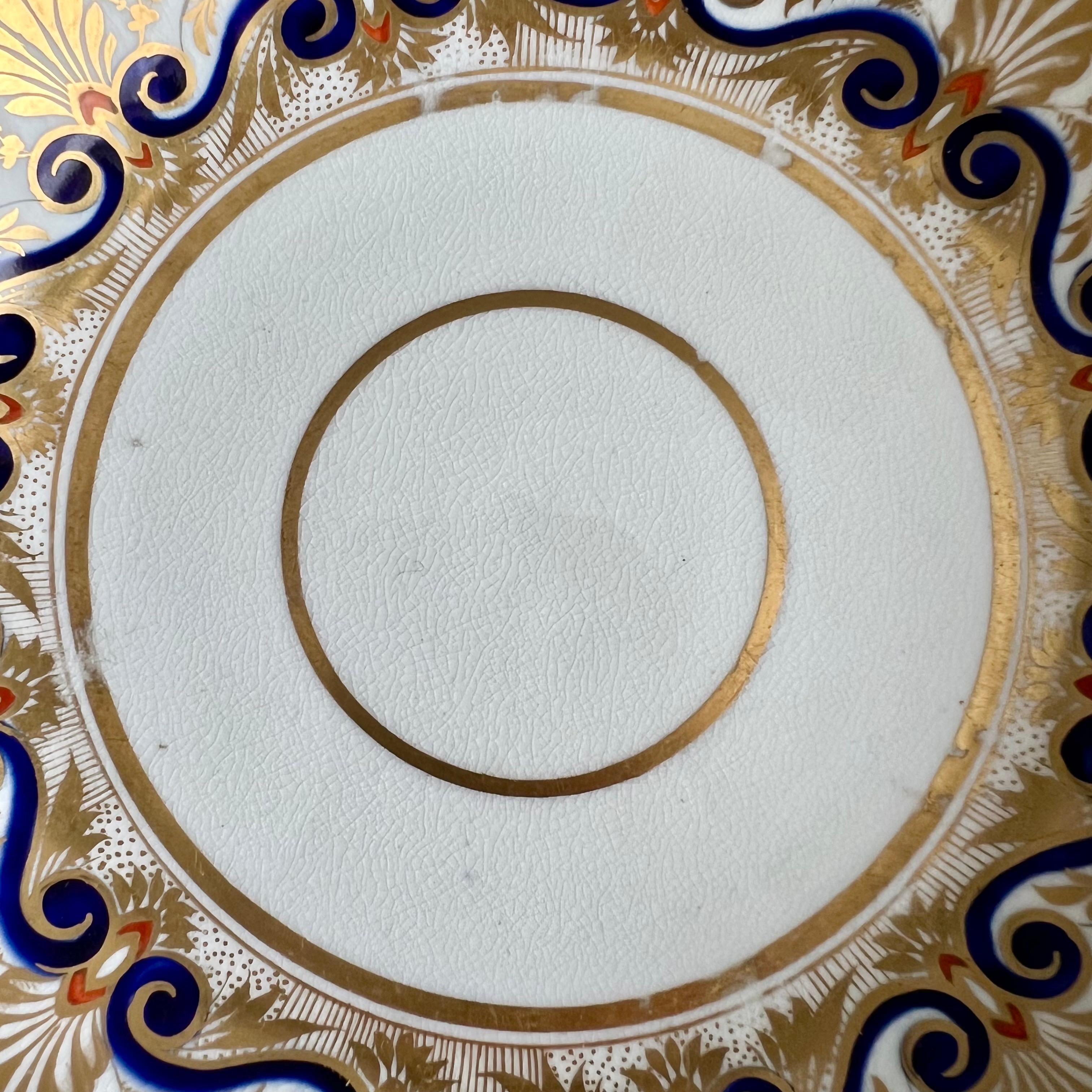 Tasse à déjeuner en porcelaine Bloor Derby avec assiette, dorée avec fleurs violettes, vers 1825 en vente 4
