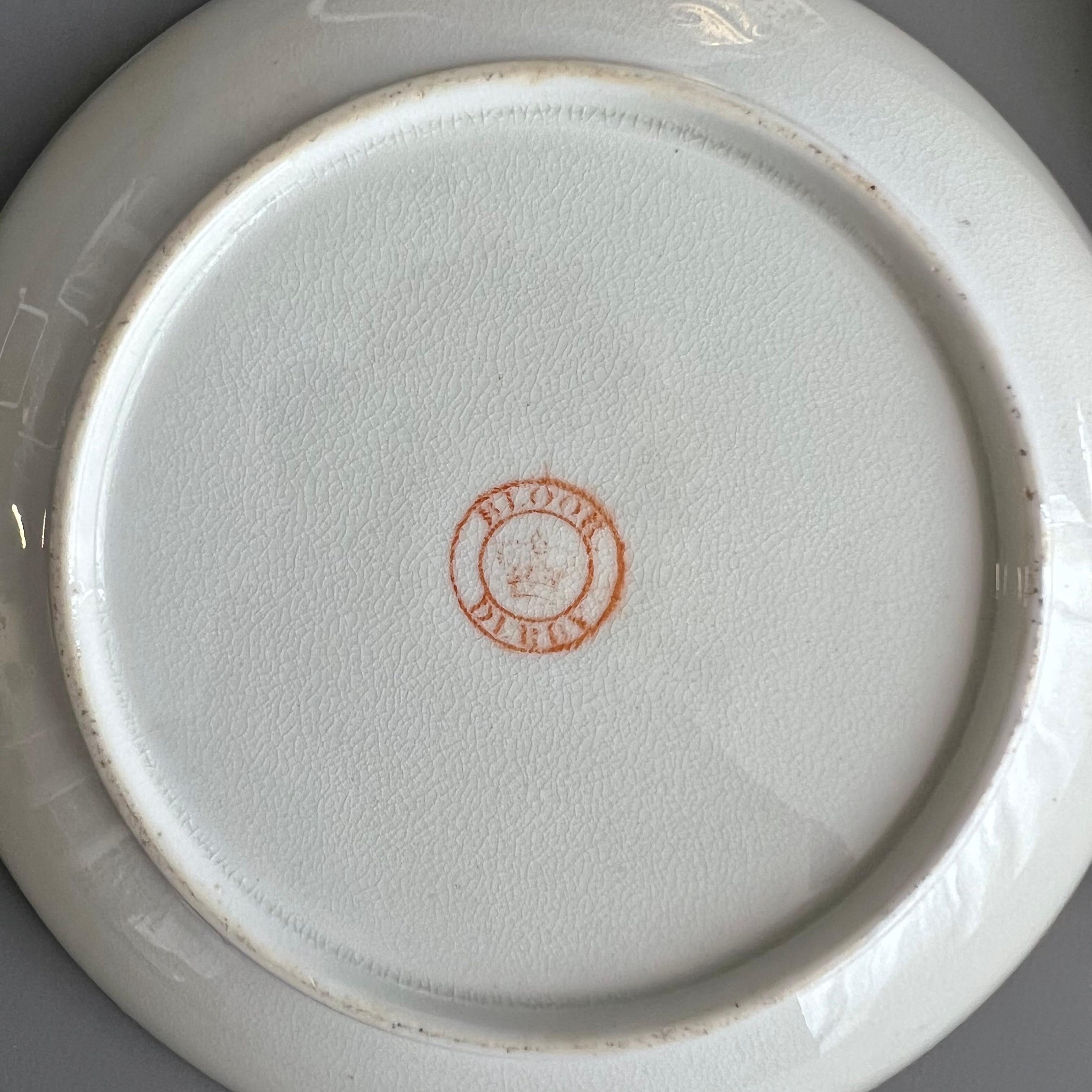 Tasse à déjeuner en porcelaine Bloor Derby avec assiette, dorée avec fleurs violettes, vers 1825 en vente 8