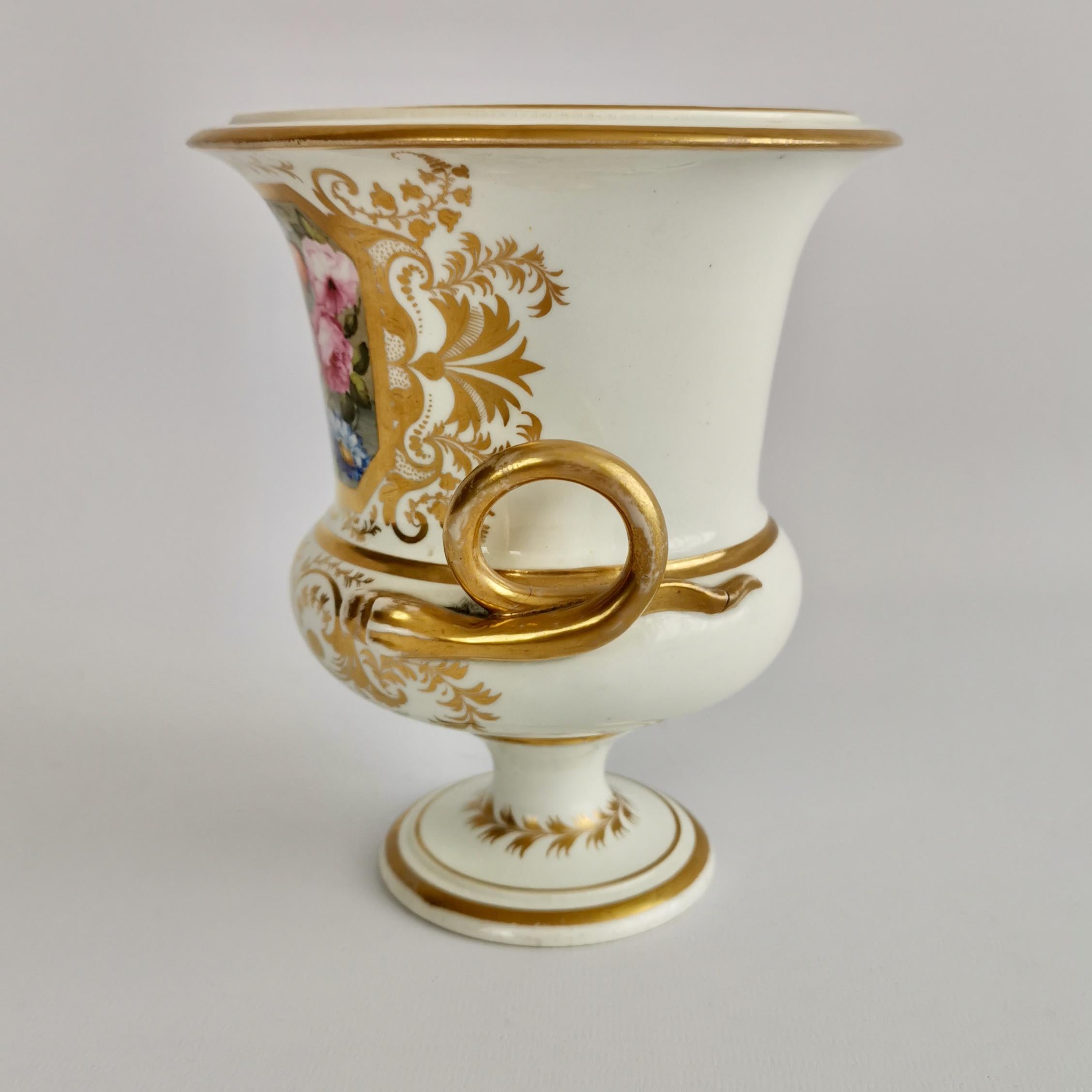 Bloor Derby Porcelain Campana Vase, White with Gilt and Flowers ...