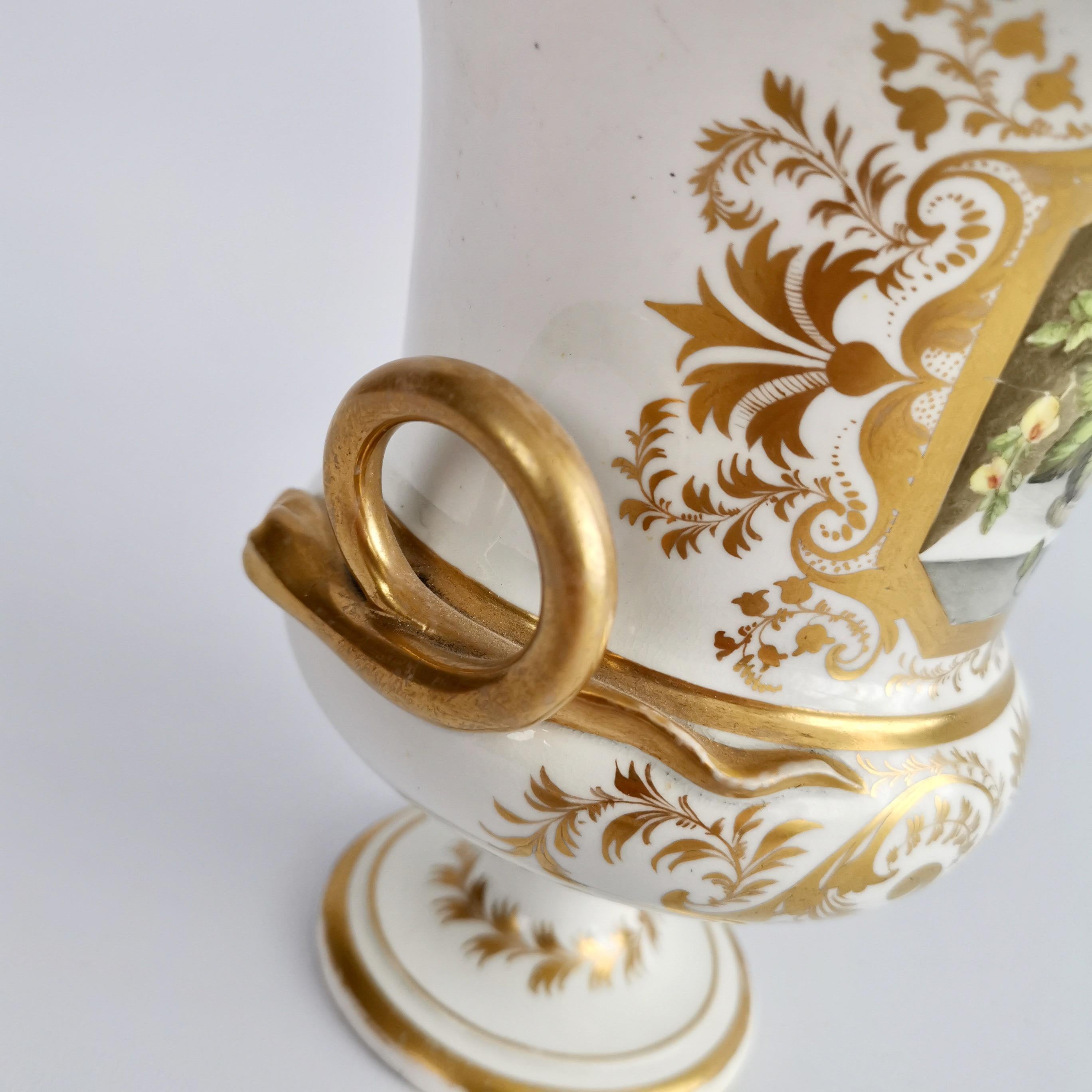 Early 19th Century Bloor Derby Porcelain Campana Vase, White with Gilt and Flowers, Regency ca 1815