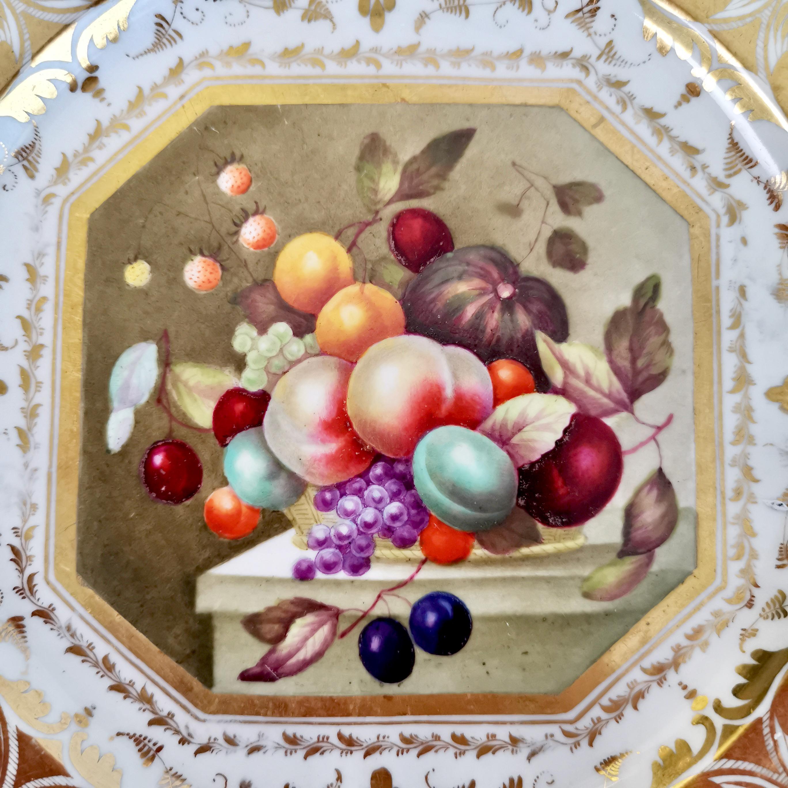 Ensemble de 10 assiettes Bloor Derby, peintures de fruits par Thomas Steel, Régence 1820-1825 en vente 5