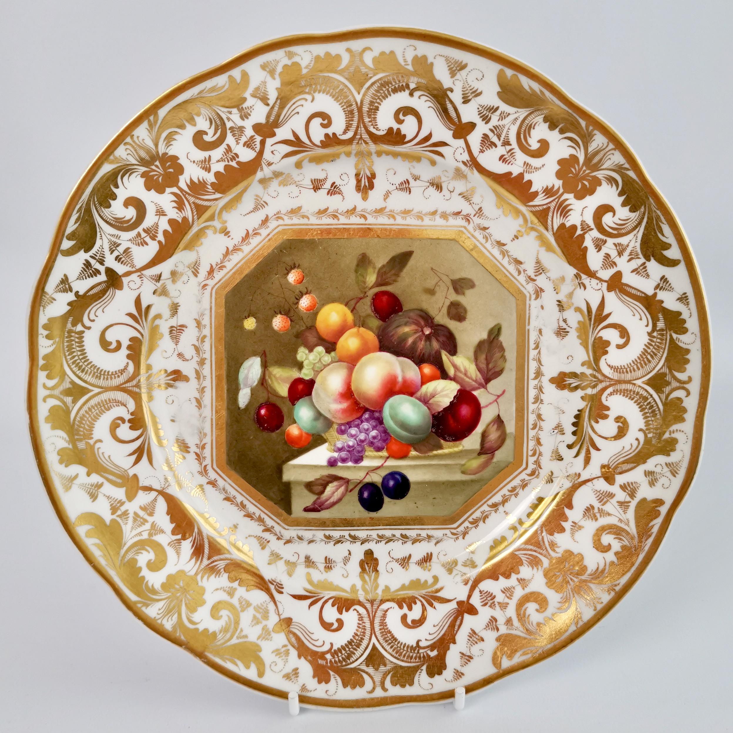 Regency Ensemble de 10 assiettes Bloor Derby, peintures de fruits par Thomas Steel, Régence 1820-1825 en vente