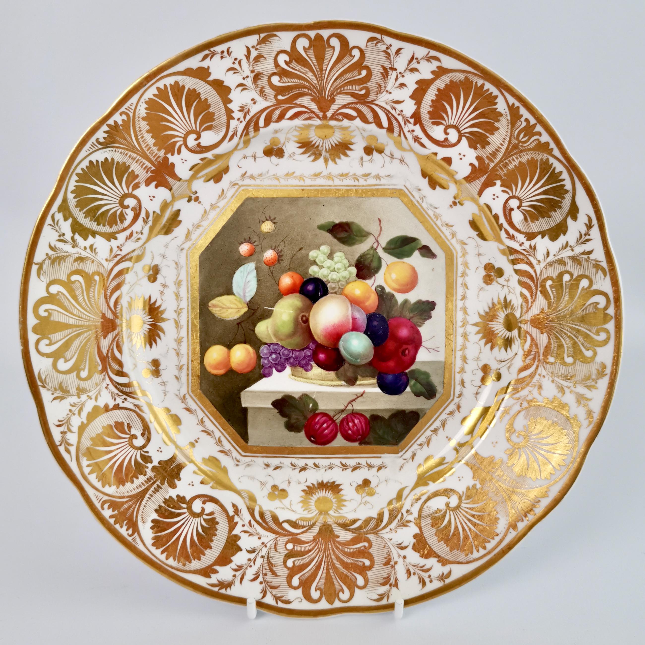 Anglais Ensemble de 10 assiettes Bloor Derby, peintures de fruits par Thomas Steel, Régence 1820-1825 en vente