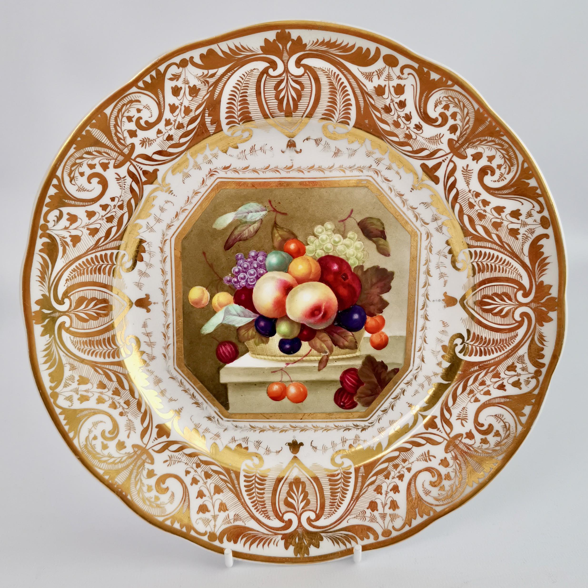 Peint à la main Ensemble de 10 assiettes Bloor Derby, peintures de fruits par Thomas Steel, Régence 1820-1825 en vente