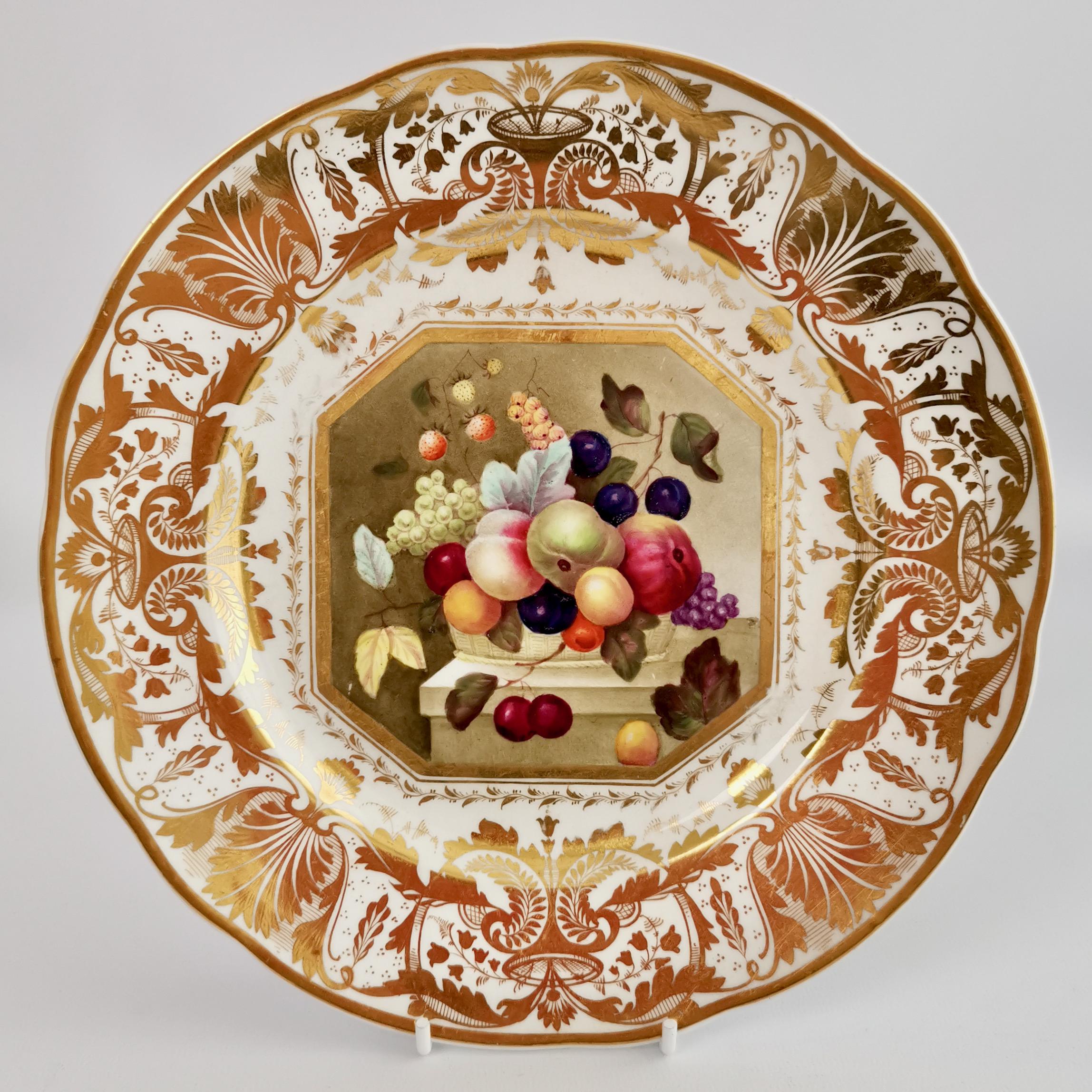 Early 19th Century Bloor Derby Set of 10 Plates, Fruit Paintings by Thomas Steel, Regency 1820-1825 For Sale