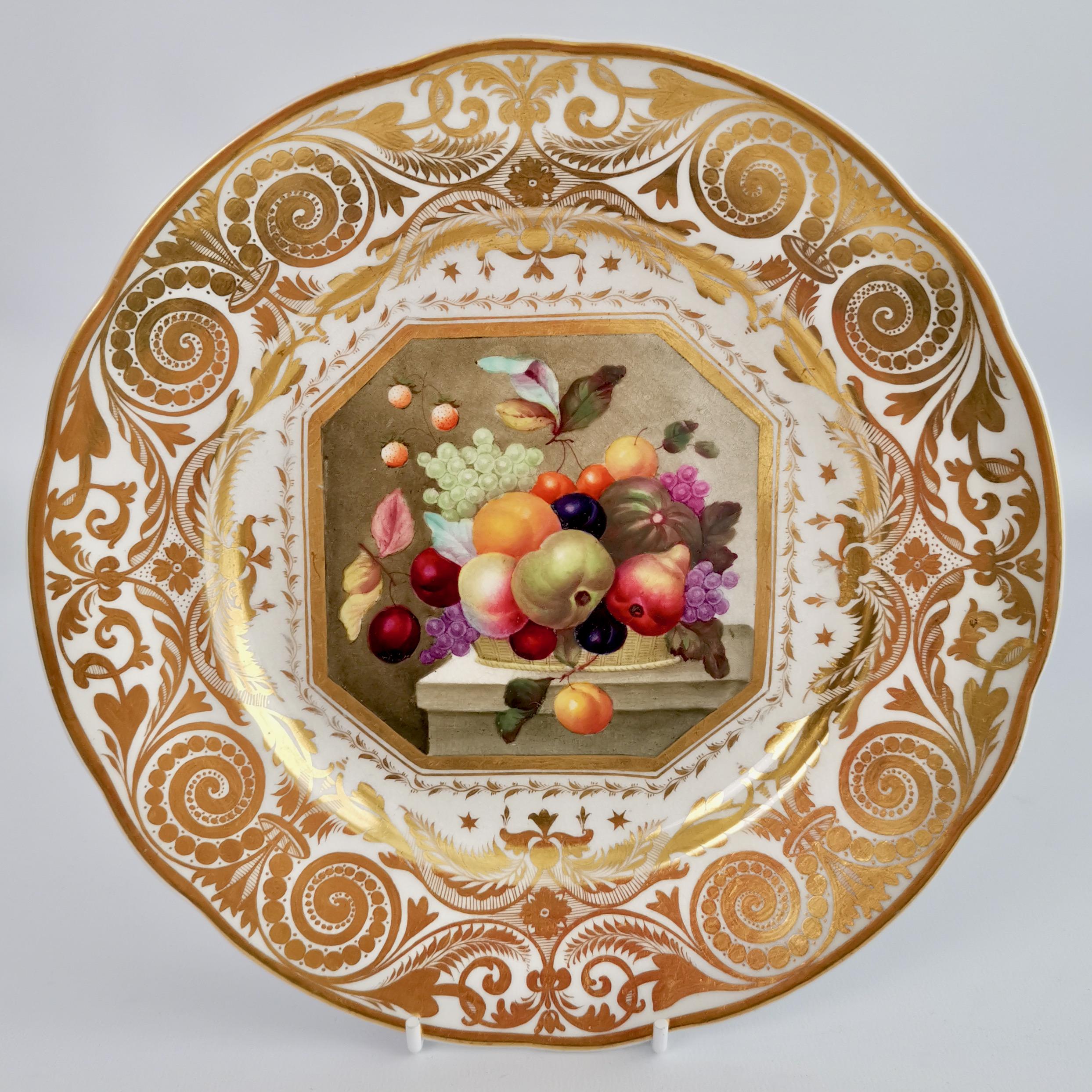 Début du XIXe siècle Ensemble de 10 assiettes Bloor Derby, peintures de fruits par Thomas Steel, Régence 1820-1825 en vente