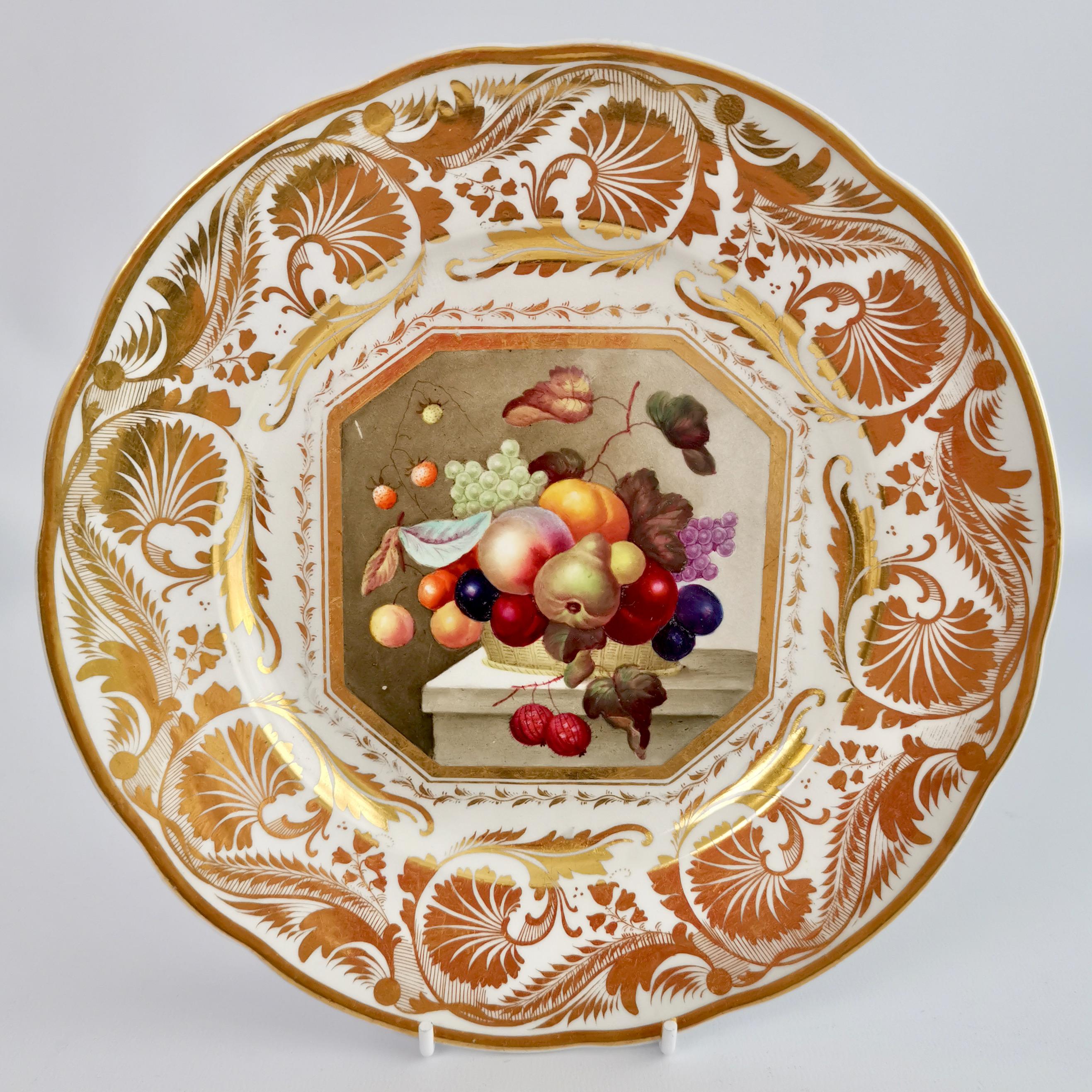 Ensemble de 10 assiettes Bloor Derby, peintures de fruits par Thomas Steel, Régence 1820-1825 en vente 1