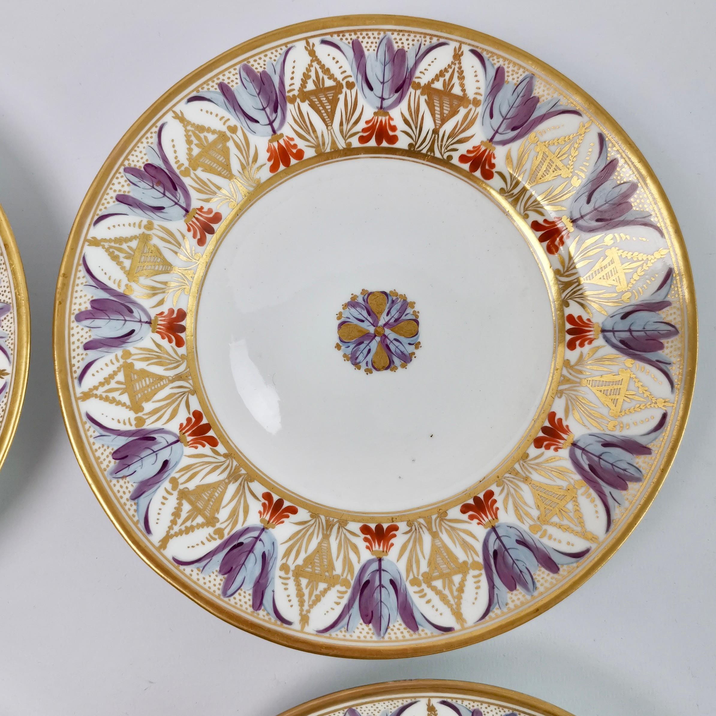 Bloor Derby Set of 4 Dessert Plates, Neoclassical Pattern, Regency 1815-1820 In Good Condition In London, GB