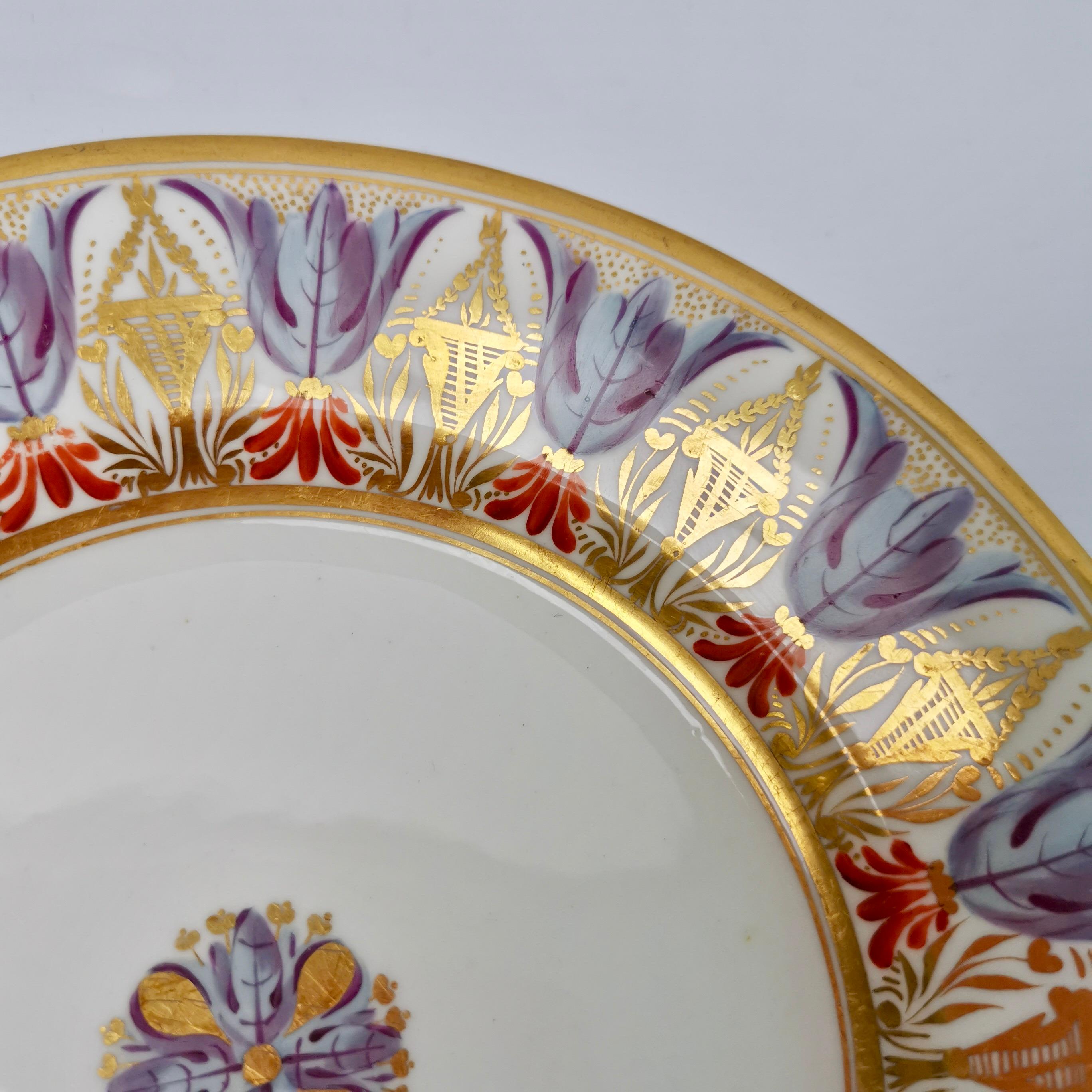 Porcelain Bloor Derby Set of 4 Dessert Plates, Neoclassical Pattern, Regency 1815-1820