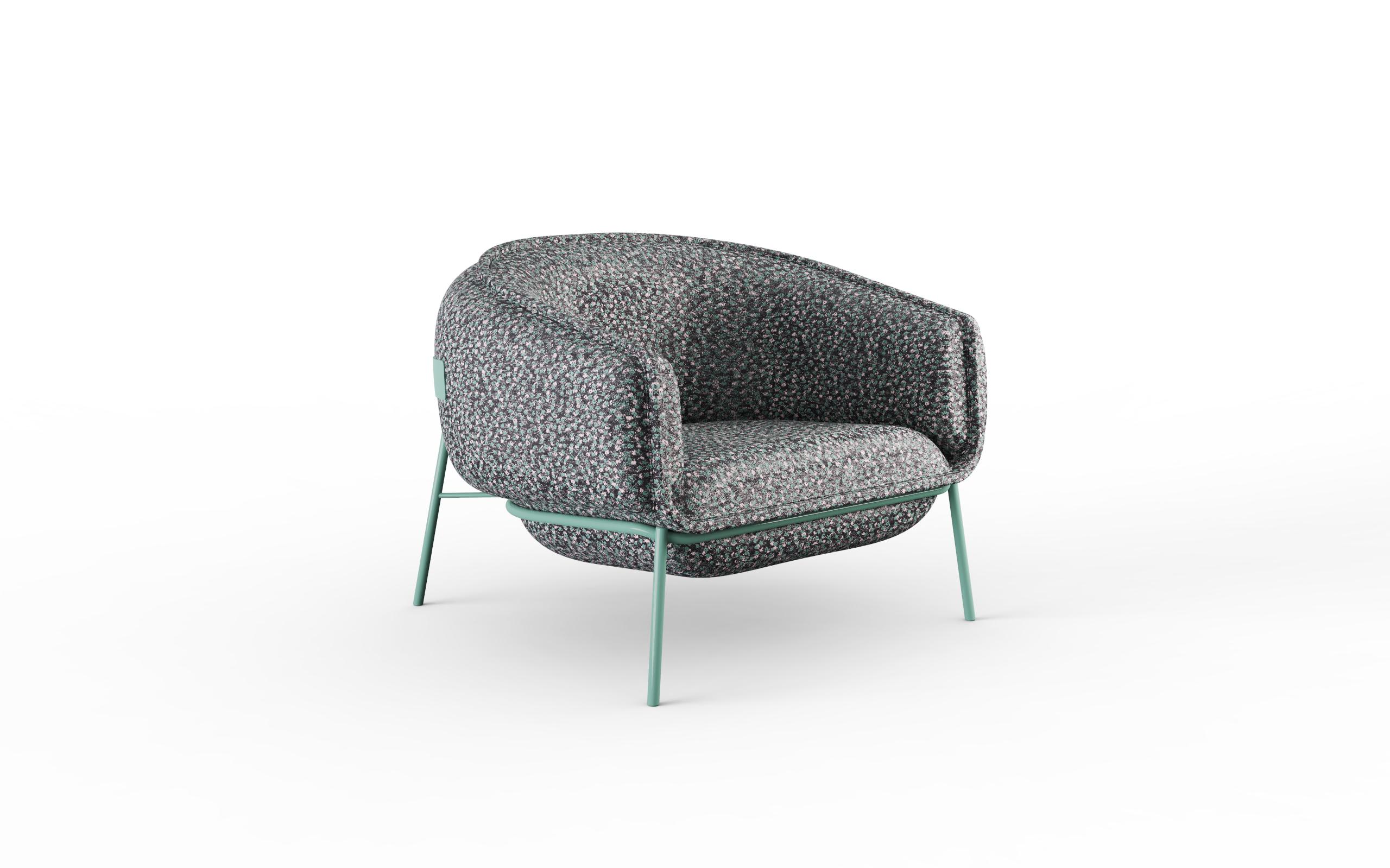 Skandinavischer Moderner Sessel mit rotem Metallgestell und weichem Stoff in runder Form von Blop (Lackiert) im Angebot