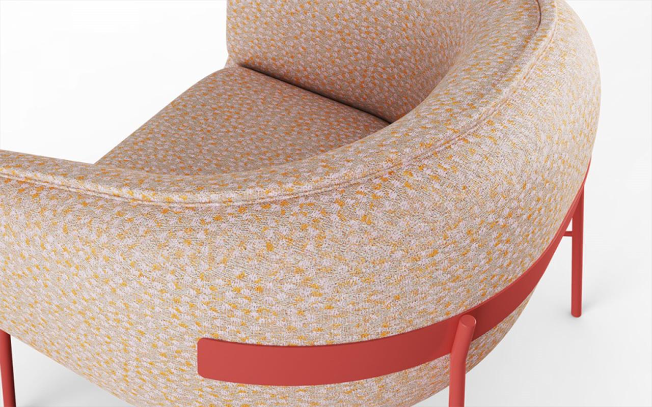 Skandinavischer Moderner Sessel mit rotem Metallgestell und weichem Stoff in runder Form von Blop (Portugiesisch) im Angebot