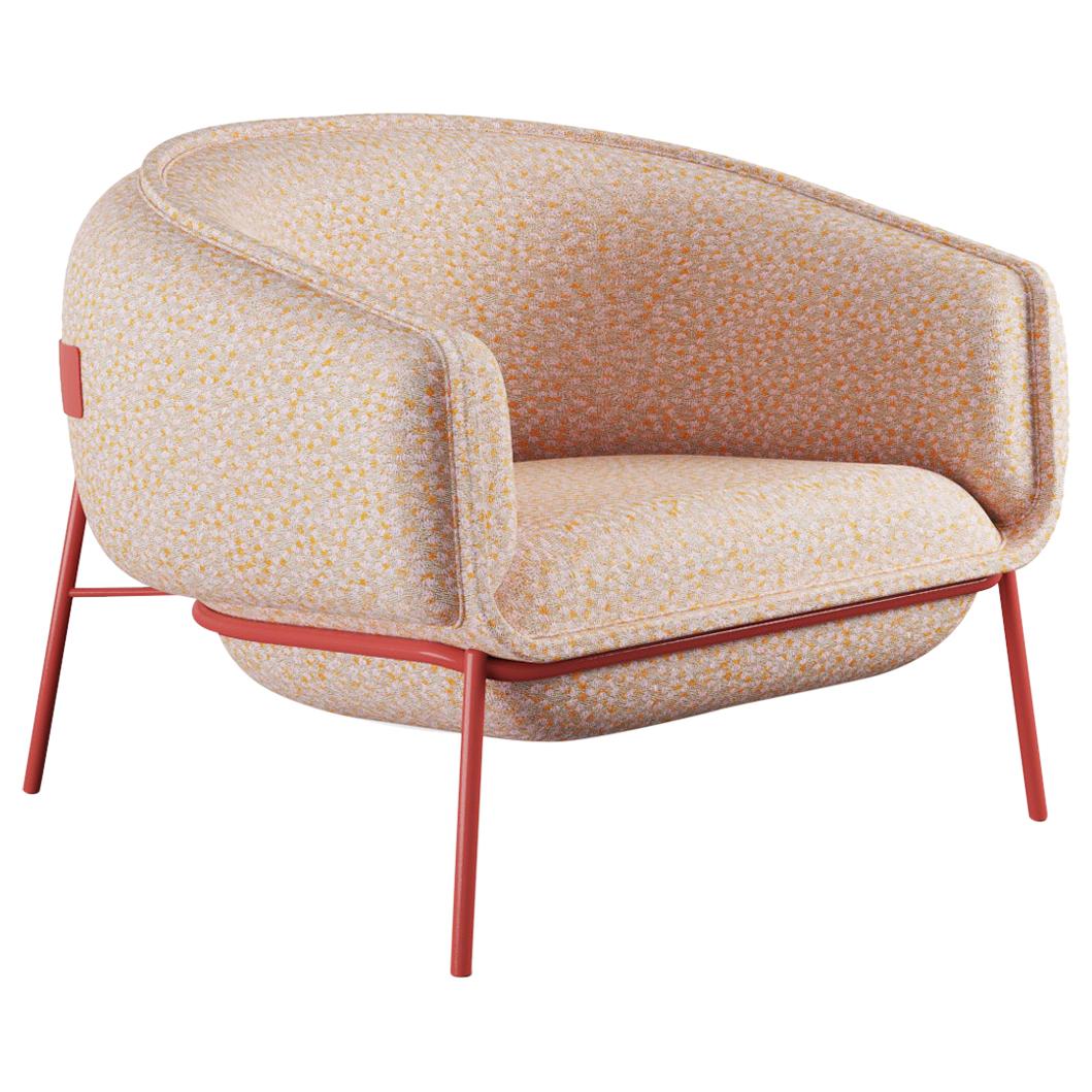 Scandinavian Modern Red Metal Base and Soft Fabric Round Shaped Blop Armchair