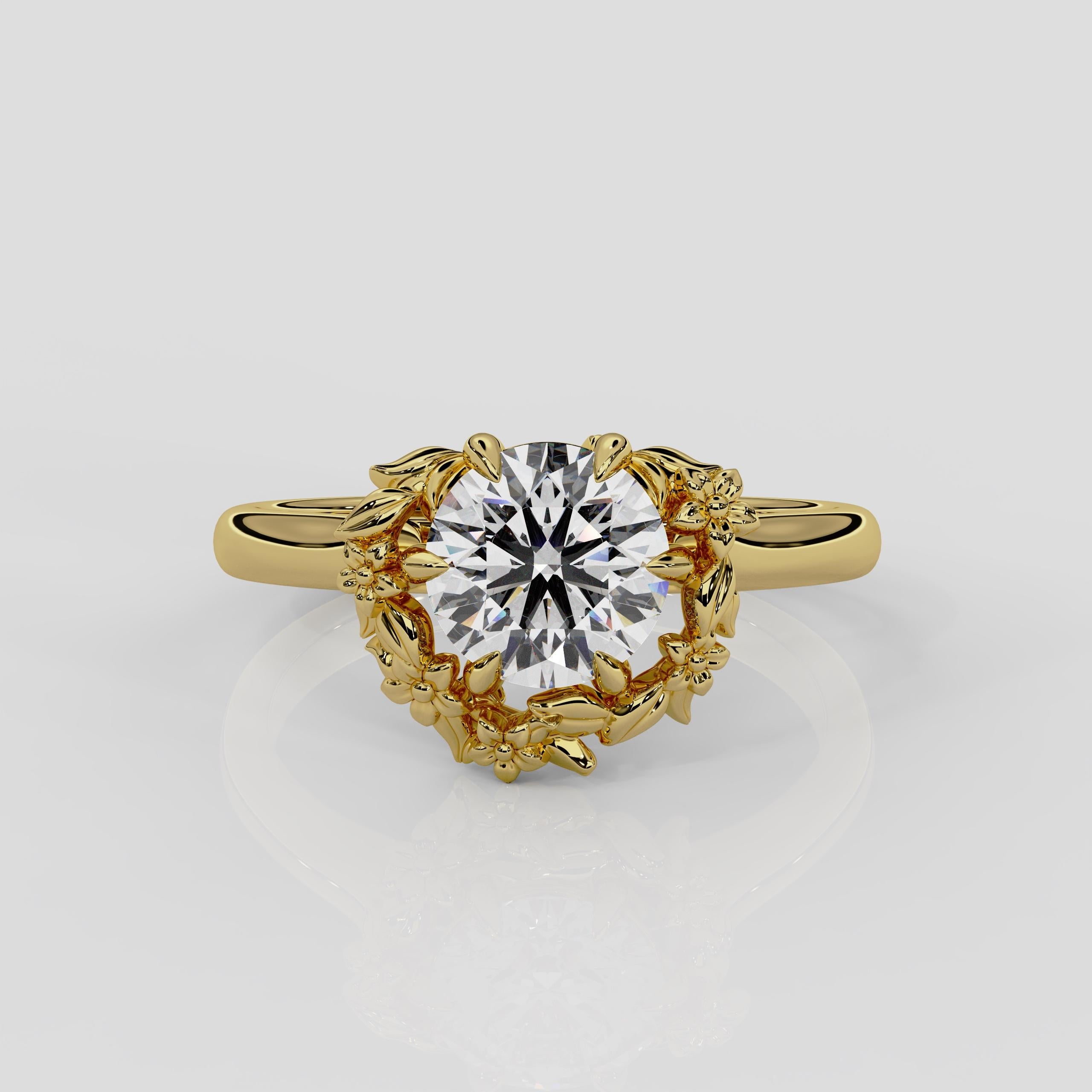 For Sale:  'Blossom' 1ct Natural Round Diamond Engagement Ring in 18ct Yellow Gold 2