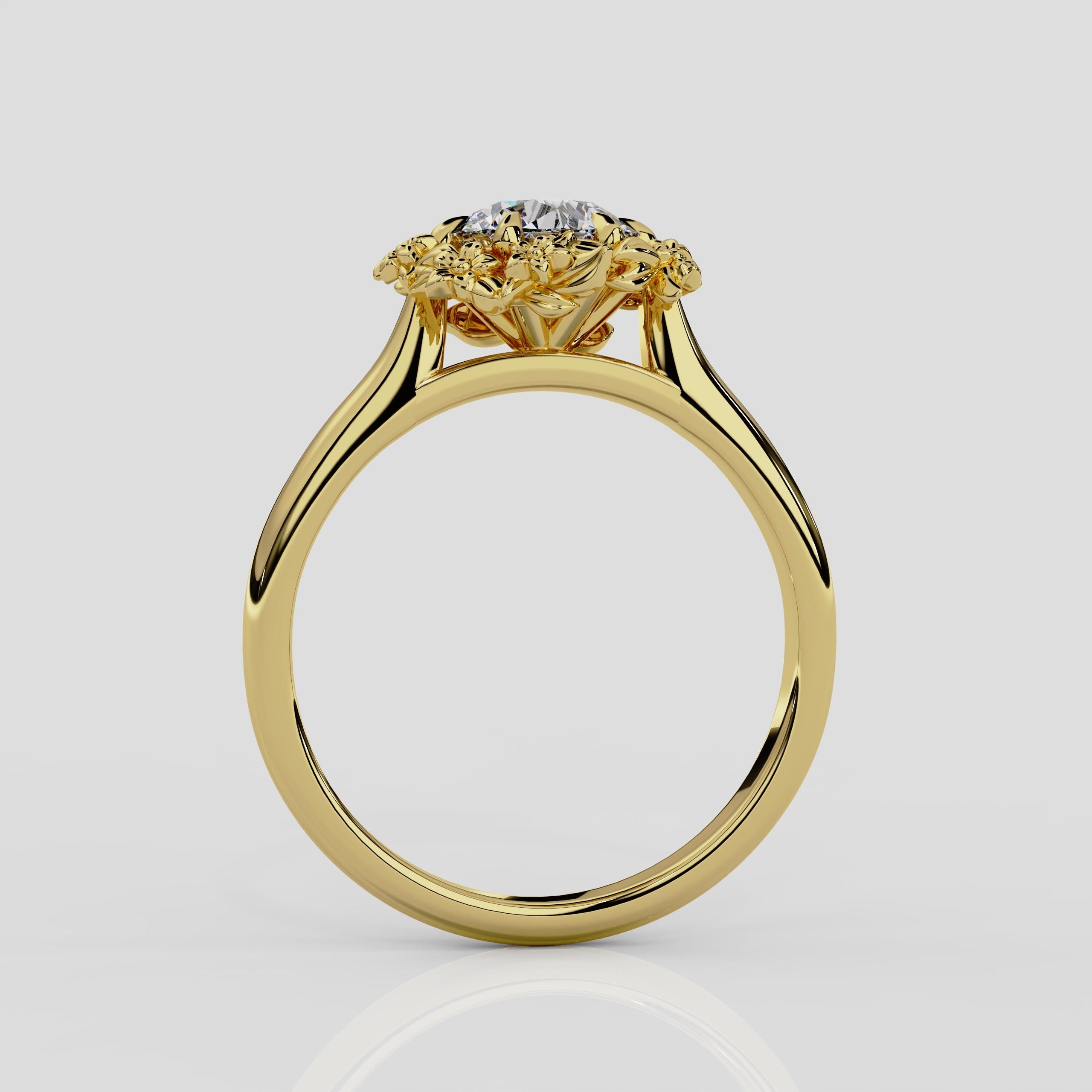 For Sale:  'Blossom' 1ct Natural Round Diamond Engagement Ring in 18ct Yellow Gold 4