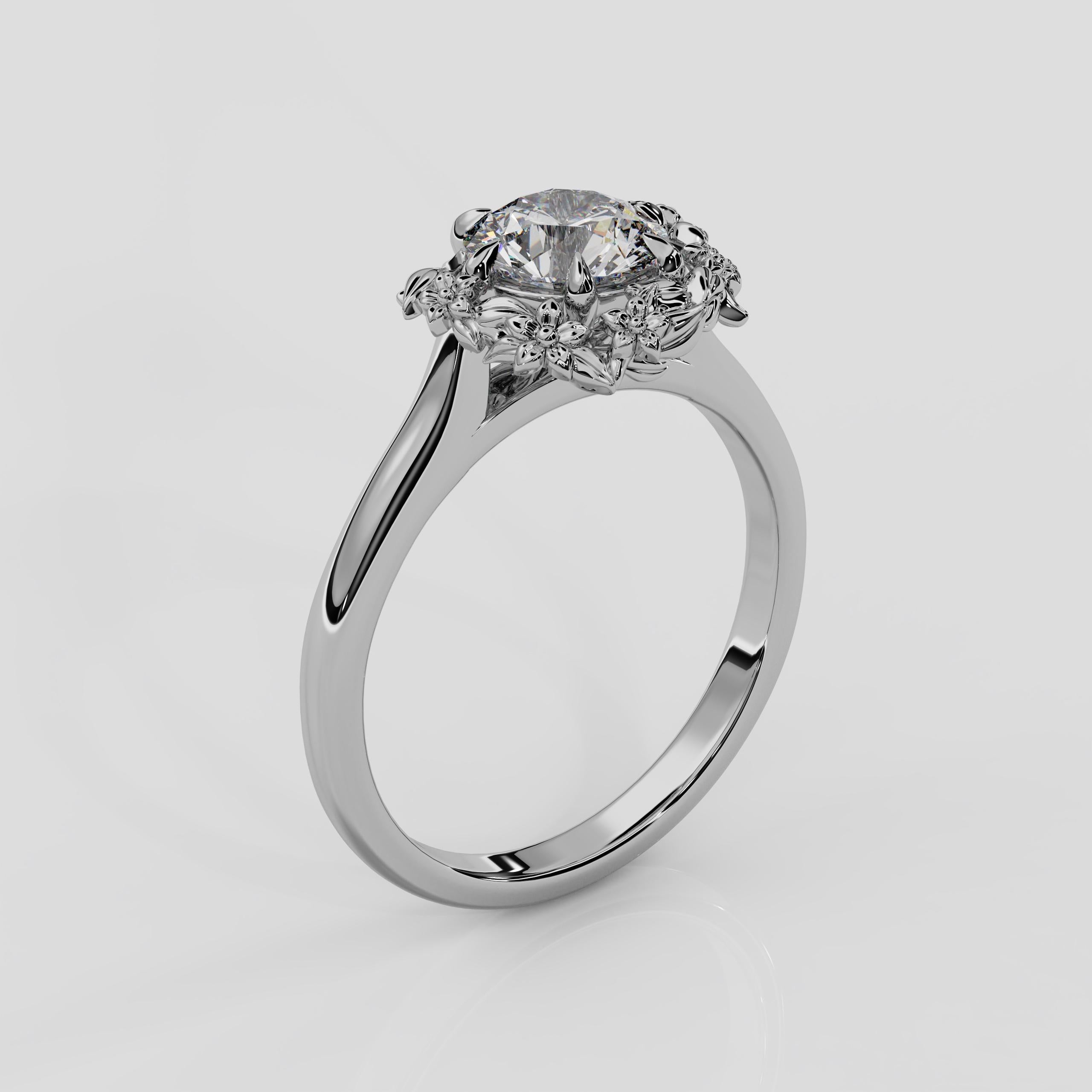 For Sale:  'Blossom' 1ct Natural Round Diamond Engagement Ring in Platinum 2