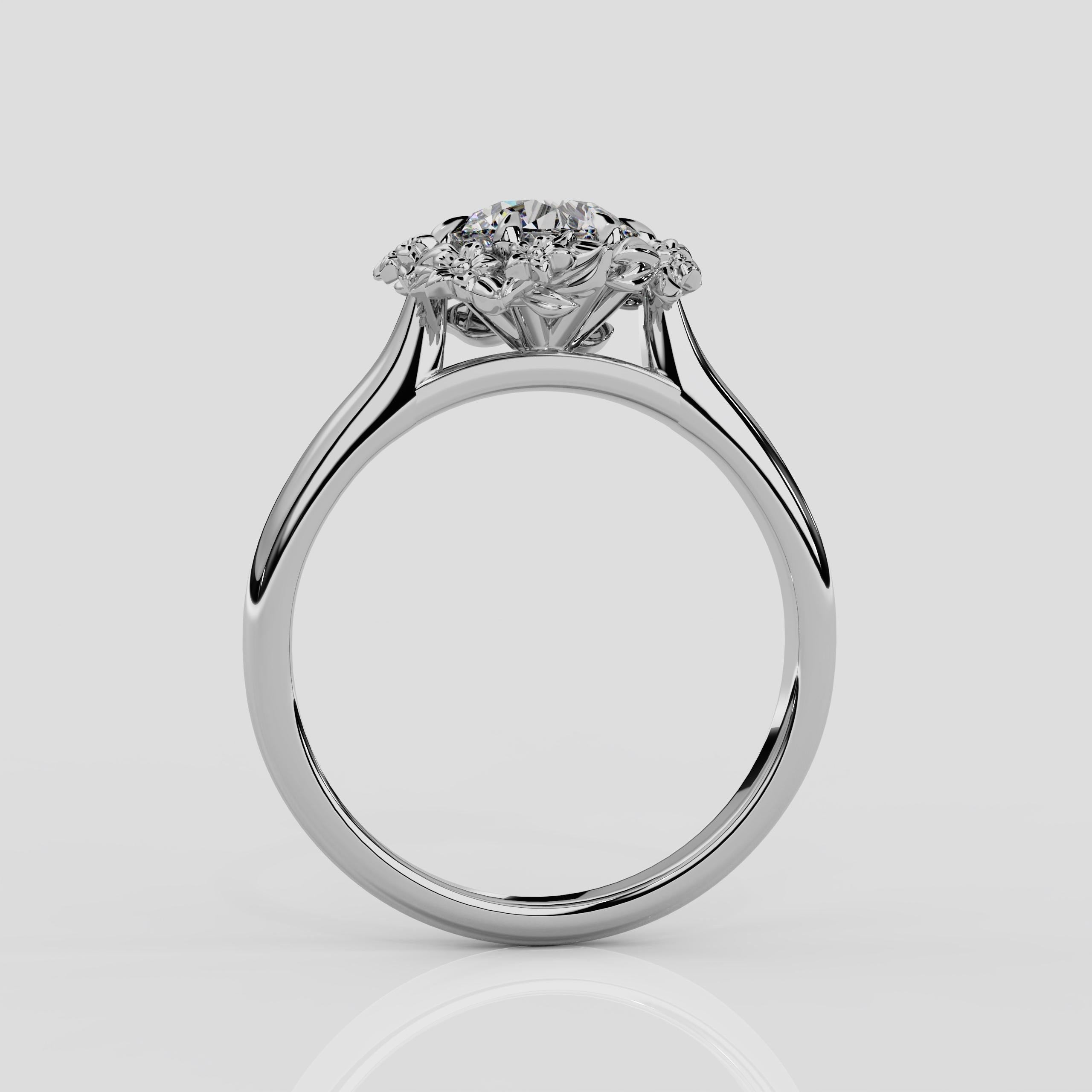 For Sale:  'Blossom' 1ct Natural Round Diamond Engagement Ring in Platinum 3