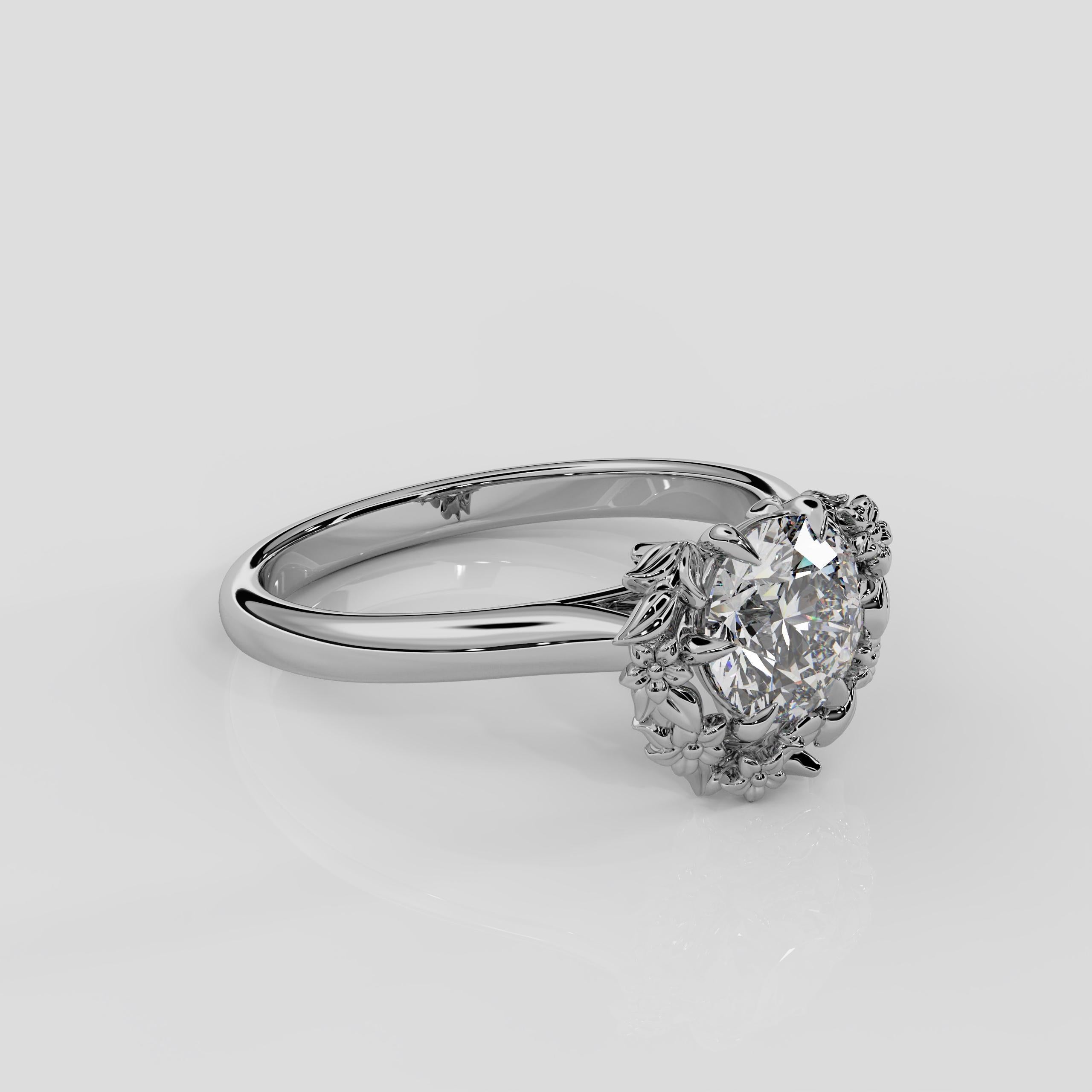 For Sale:  'Blossom' 1ct Natural Round Diamond Engagement Ring in Platinum 4