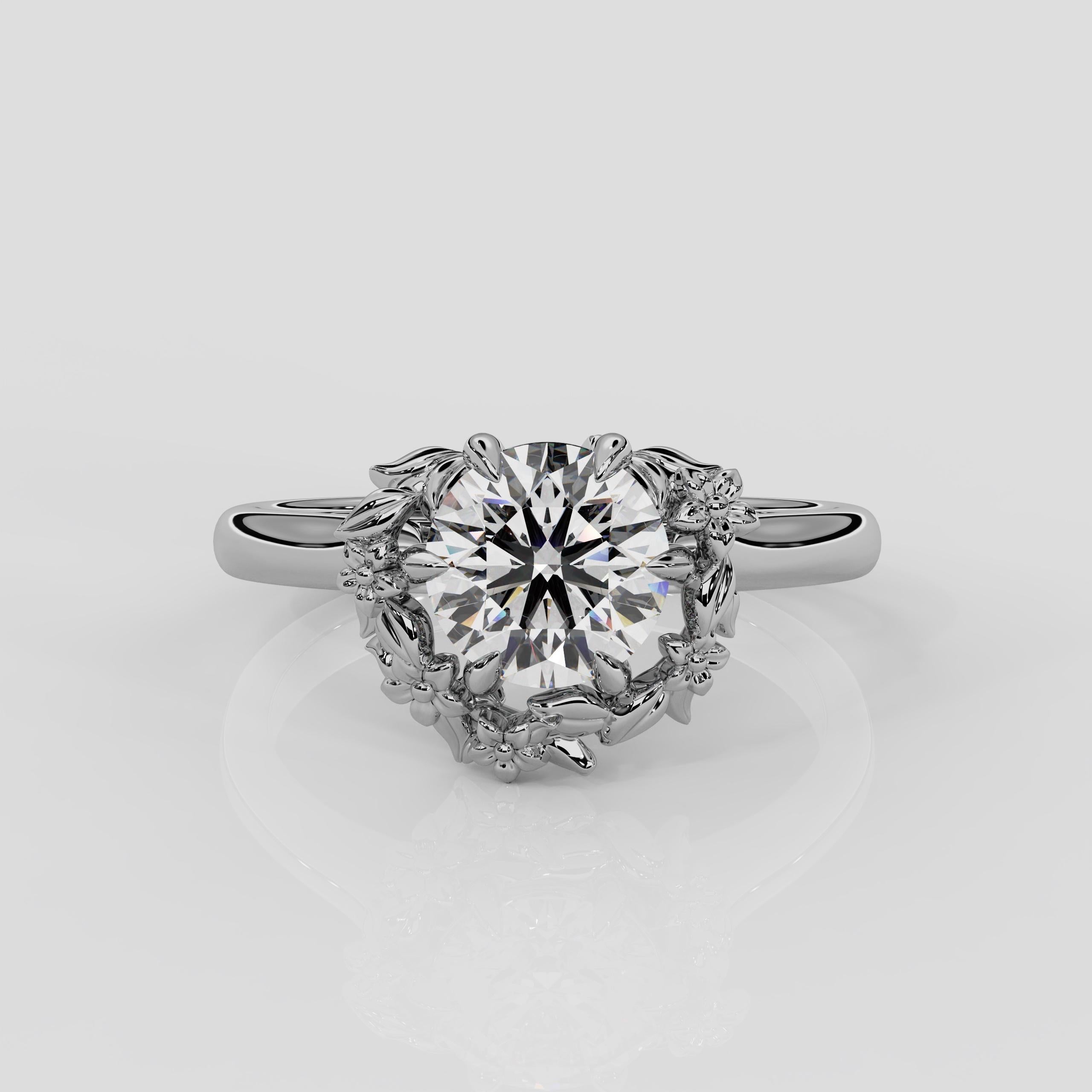 For Sale:  'Blossom' 1ct Natural Round Diamond Engagement Ring in Platinum 5