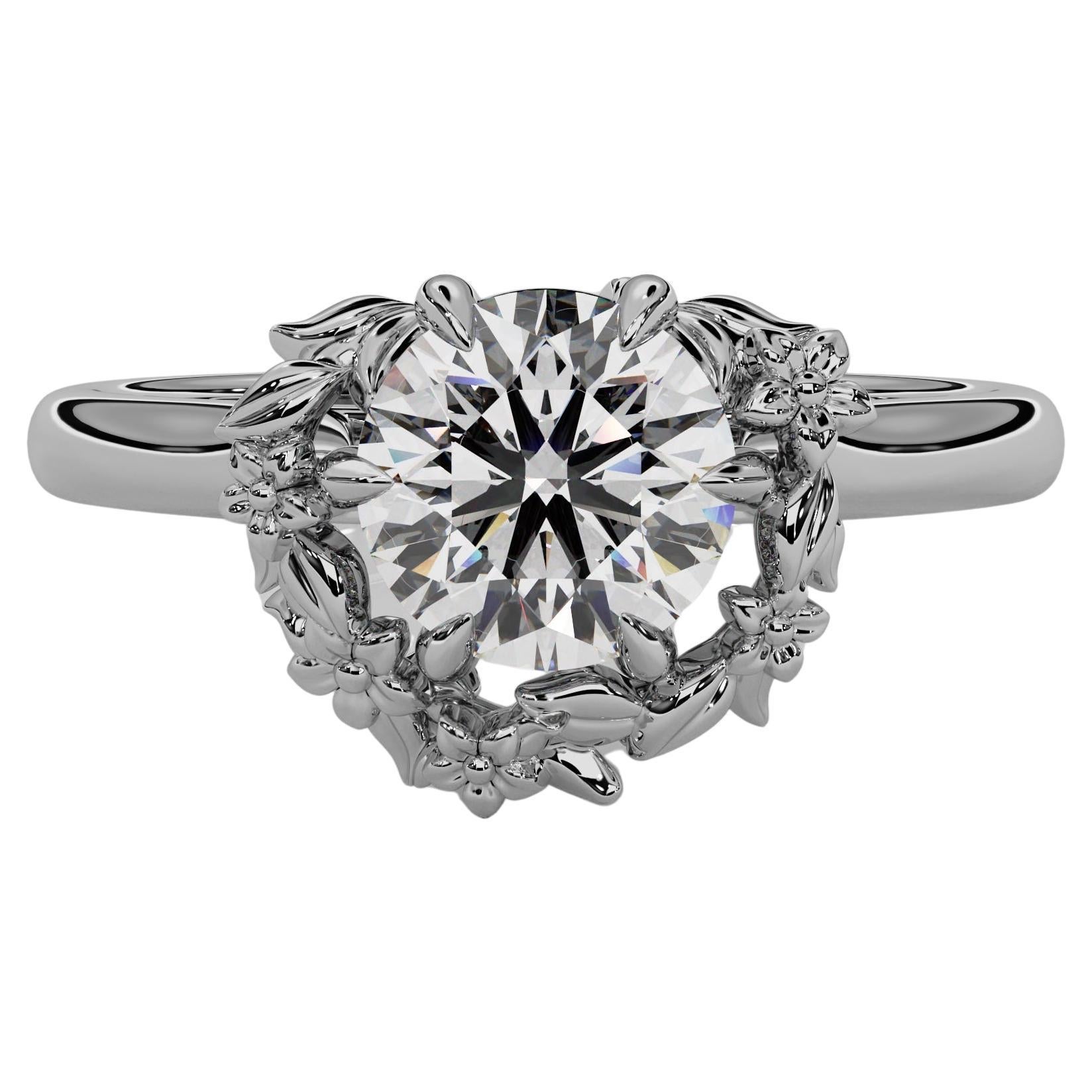 'Blossom' 1ct Natural Round Diamond Engagement Ring in Platinum