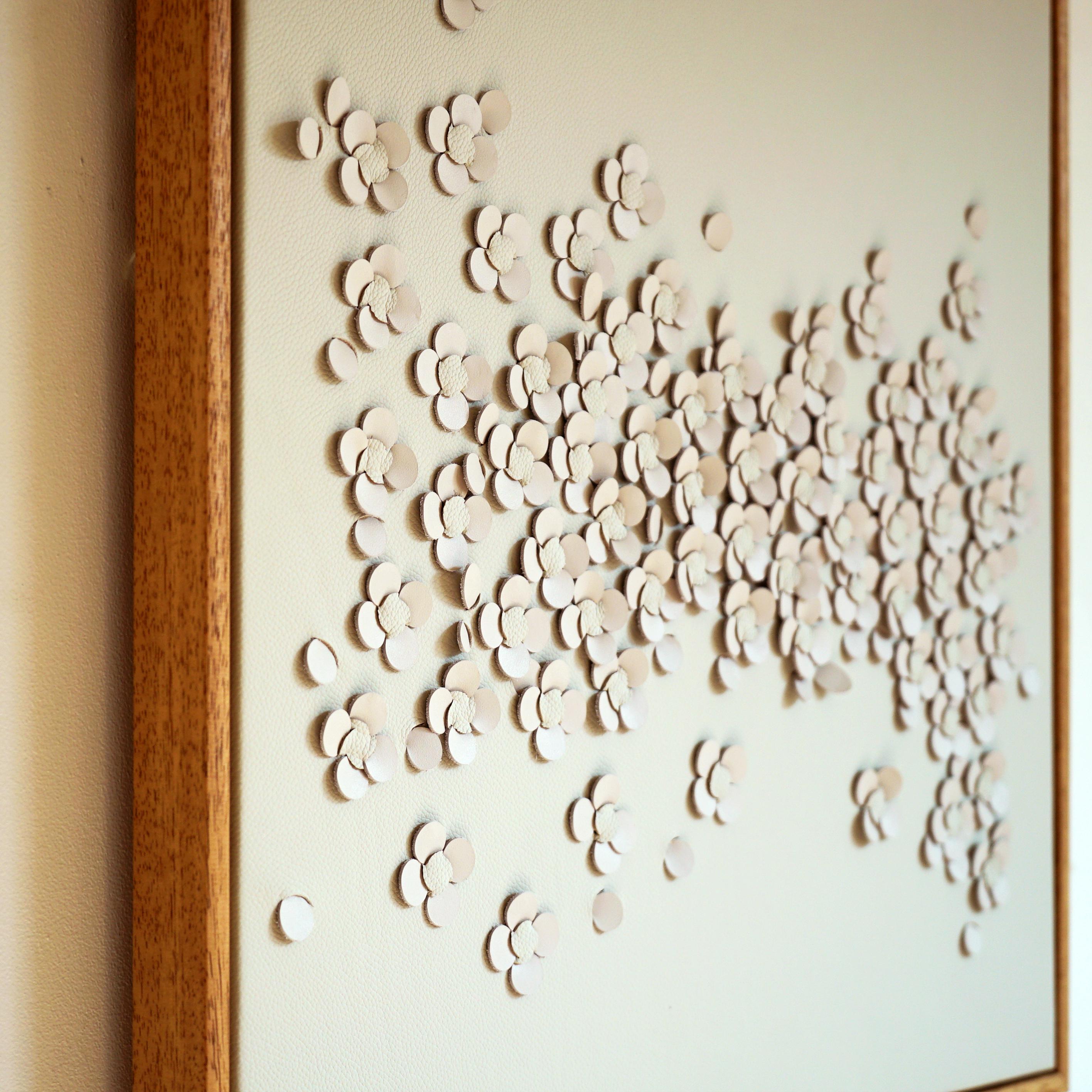 Modern Blossom, a Piece of 3D Sculptural Cream Leather Wall Art For Sale